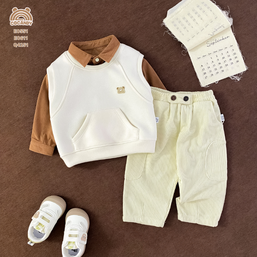 Quần dài nhung BE 2 cúc bụng