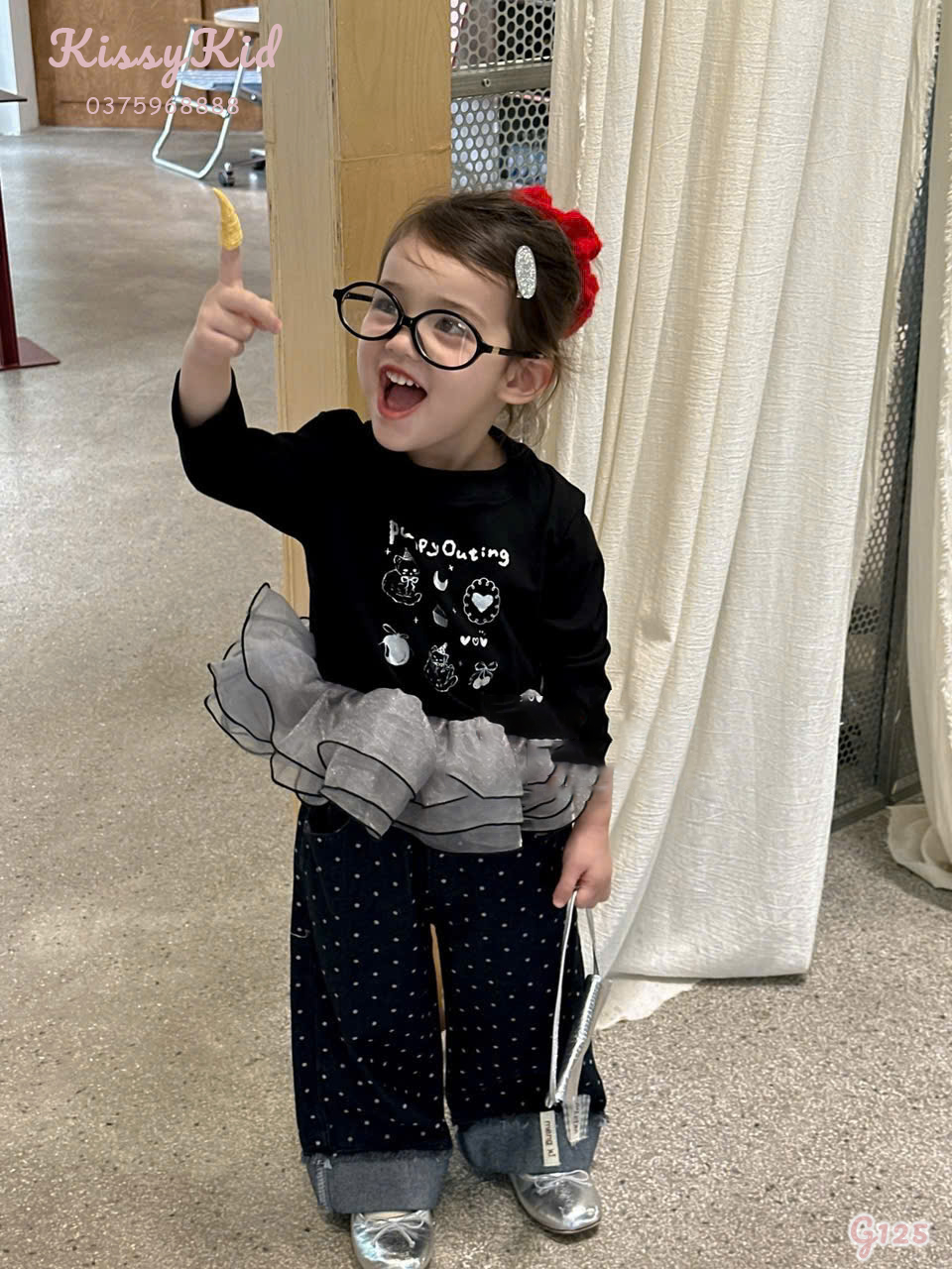 (G125) Áo nỉ liền voan đen in hoạ tiết Hey Mingxing_thumbnail_0