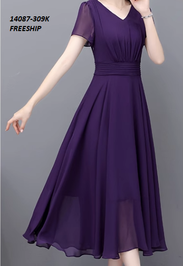 14087-Đầm xòe tay ngắn cổ V eo gấp nhún cách điệu ( voan, lót thun)FREESHIP_thumbnail_4