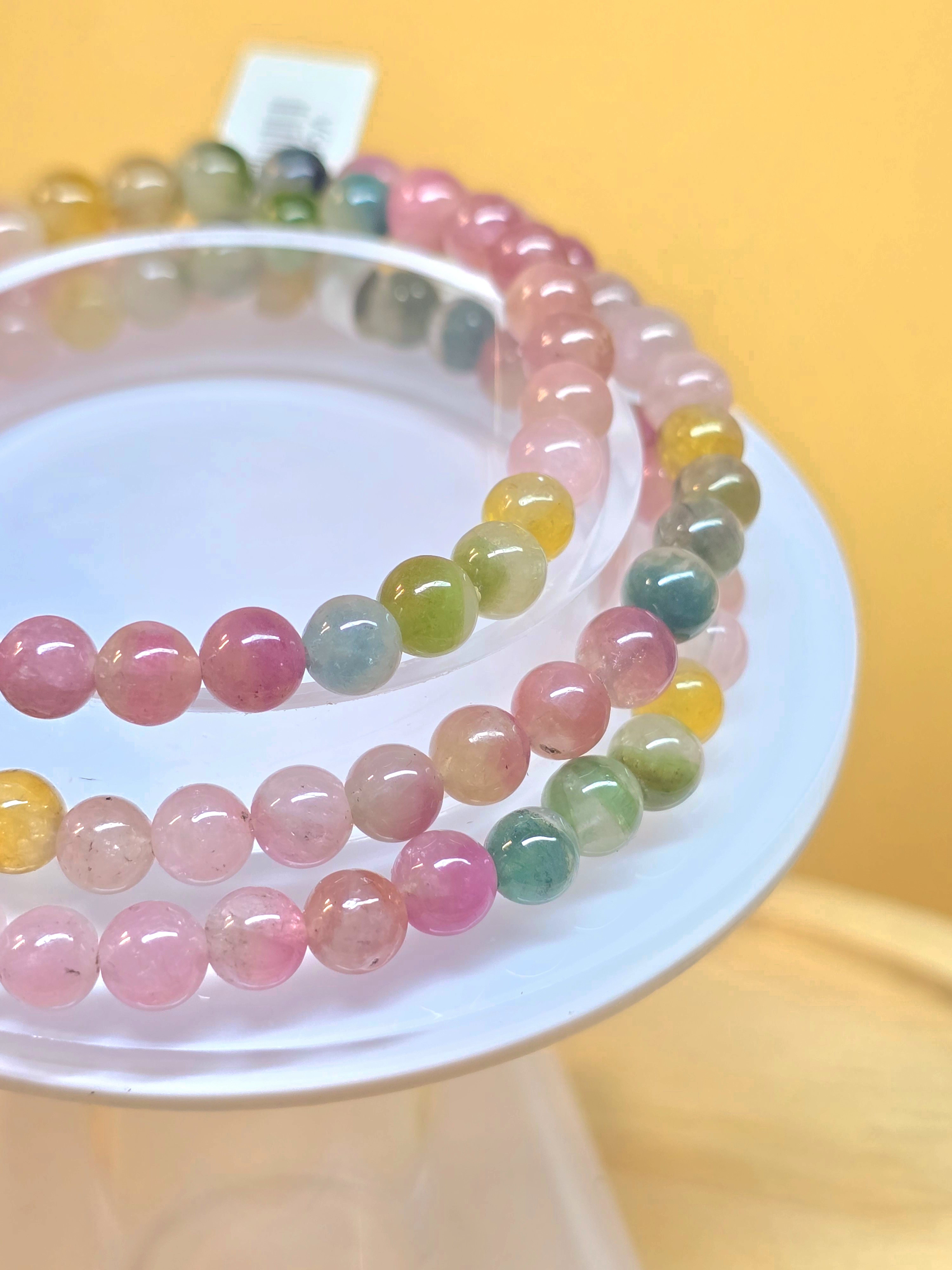 Vòng Chuỗi Quấn 3 Tourmaline Dưa Hấu Macaron Đa Sắc Premium