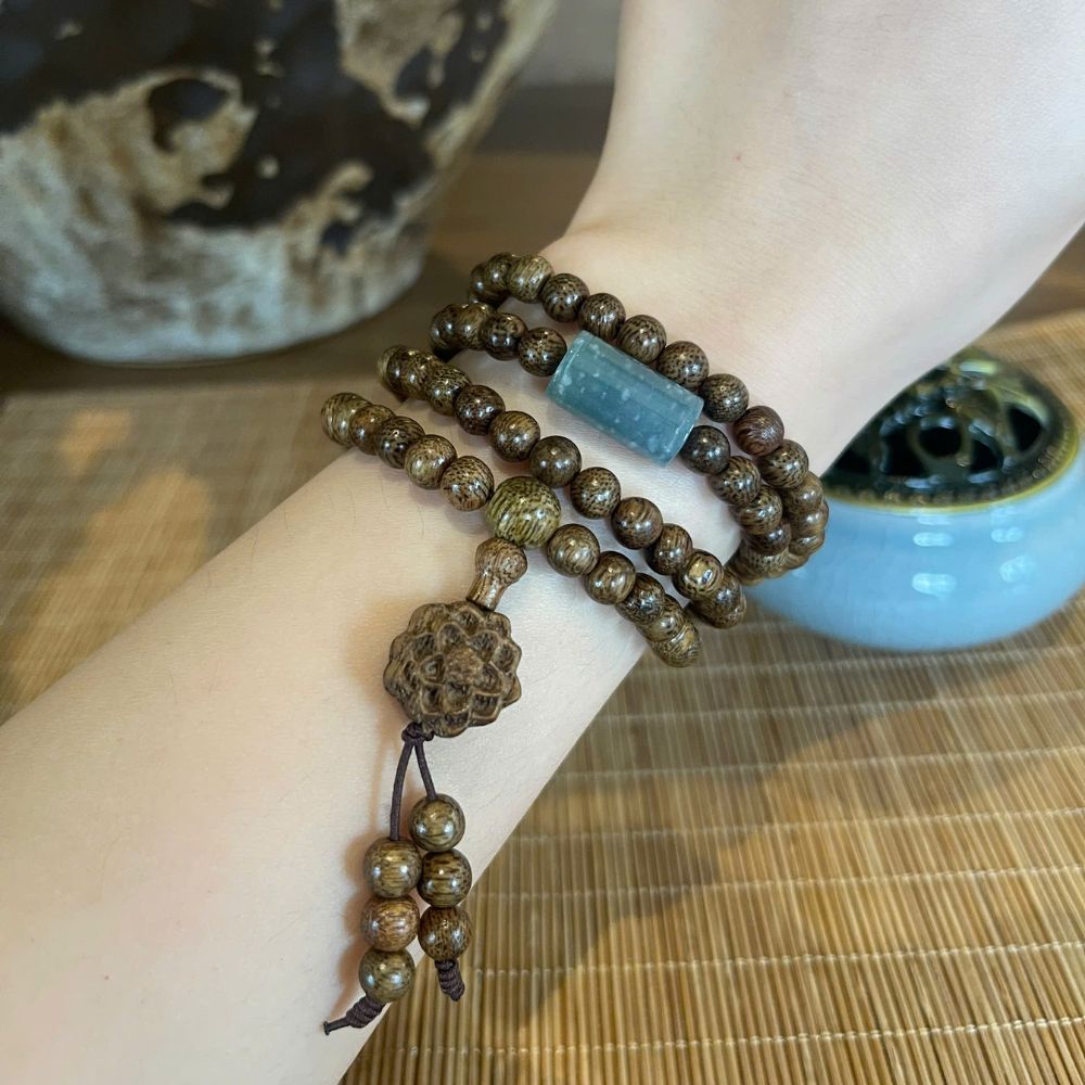 PT171 - Chuỗi vòng trầm tốc hoa sen mix lu thống đá tự nhiên_thumbnail_1