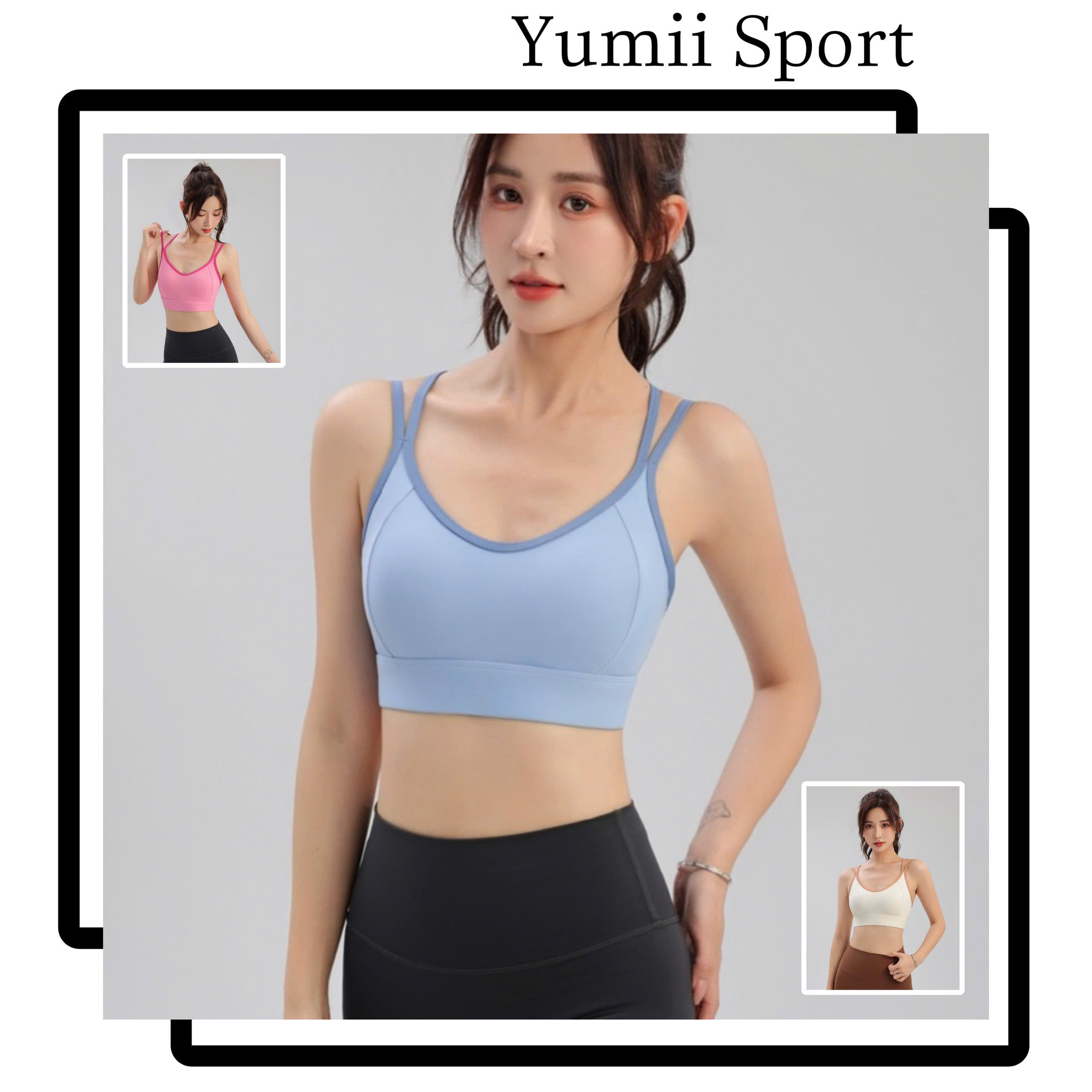 Áo Lót Thể Thao Tập Gym Yoga Nữ Yumiisport Áo Bra Hai Dây Cài Khoá Phối Màu Nâng Ngực Không Gọng Vải Co Giãn Sẵn Mút