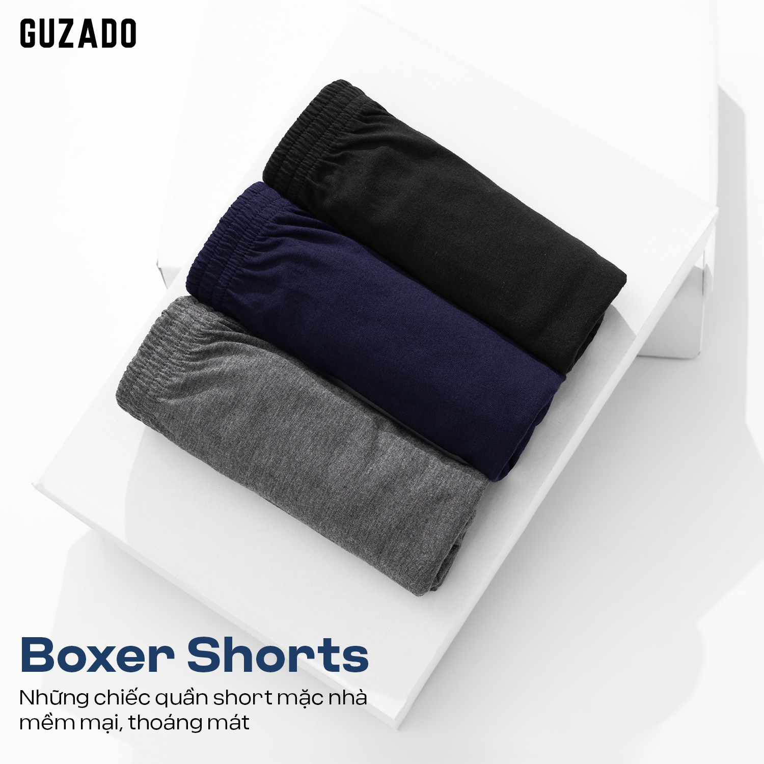 Combo 3 Quần Đùi Ngủ Guzado Vải Cotton Thiết Kế Basic Form Regular Fit Thoải Mái Mặc Nhà GDN01