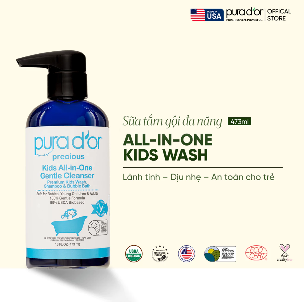 Sữa Tắm Gội Pura D'or Kids All-in-One Dịu Nhẹ Cao Cấp Dành Cho Trẻ Em 473ml_thumbnail_3