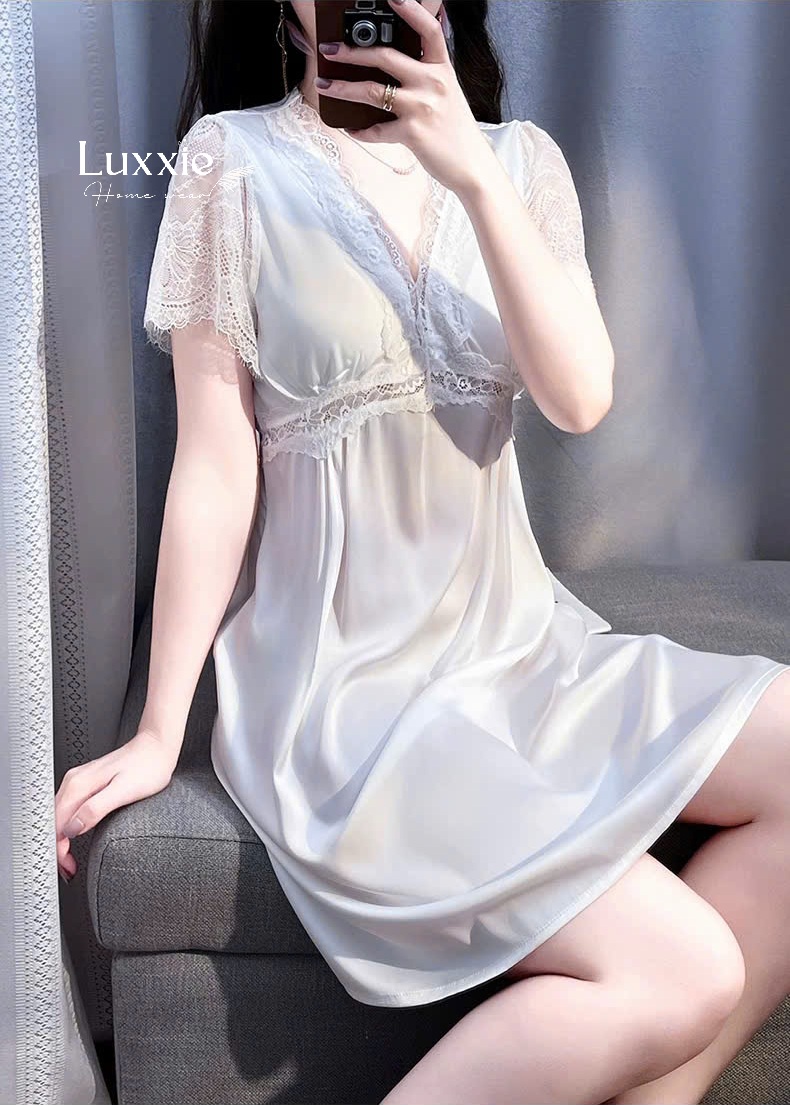 V07 Váy ngủ lụa cổ V tay ren dáng suông_thumbnail_4