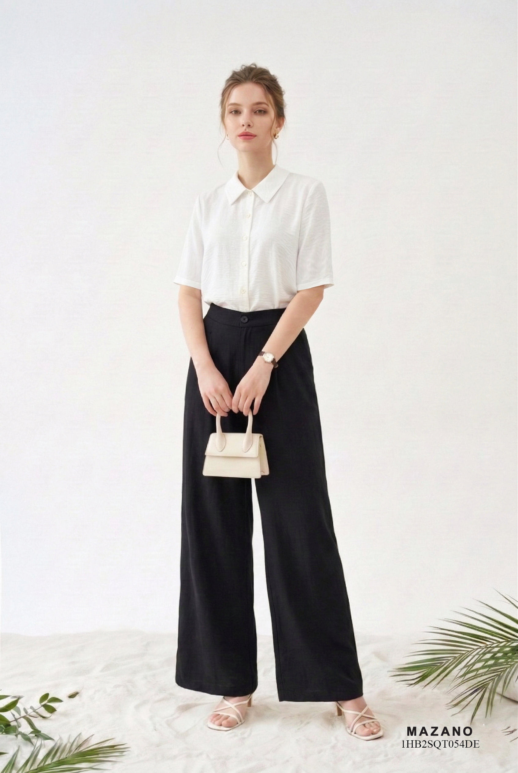 Quần vải thô pha linen đen dáng suông đứng thiết kế MAZANO