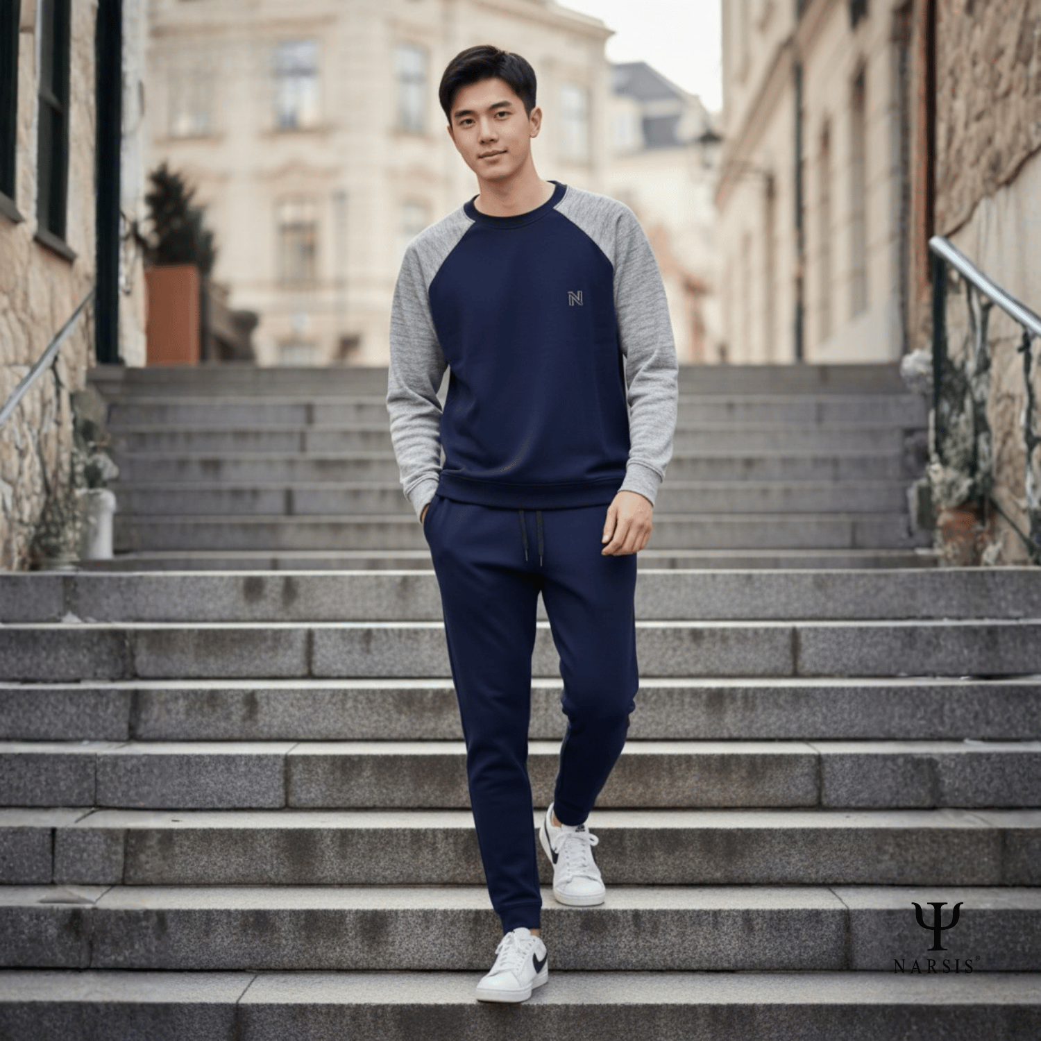 Bộ Thu Đông Nam Cotton Nỉ NARSIS Cao Cấp E25013, Bộ Đồ Nam Dài Tay Giữ Ấm, Form Thể Thao Trẻ Trung_thumbnail_5