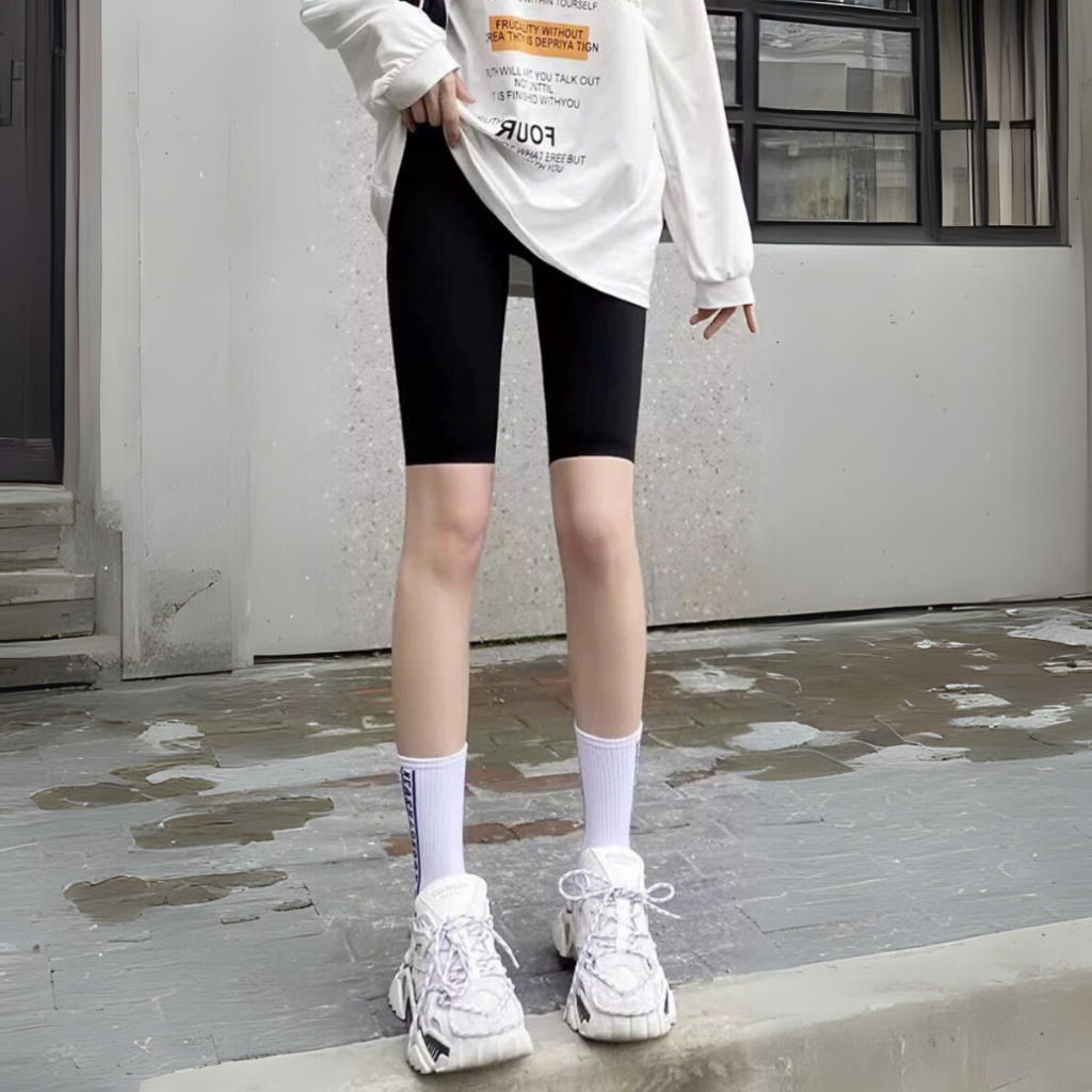 Quần Legging Nữ dáng lửng màu đen - Quần biker chất umi co giãn 4 chiều Loza LQ035224