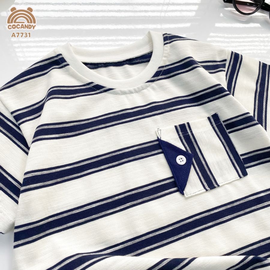 Áo cộc kẻ TRẮNG NAVY phối túi ngực nắp dọc_thumbnail_5