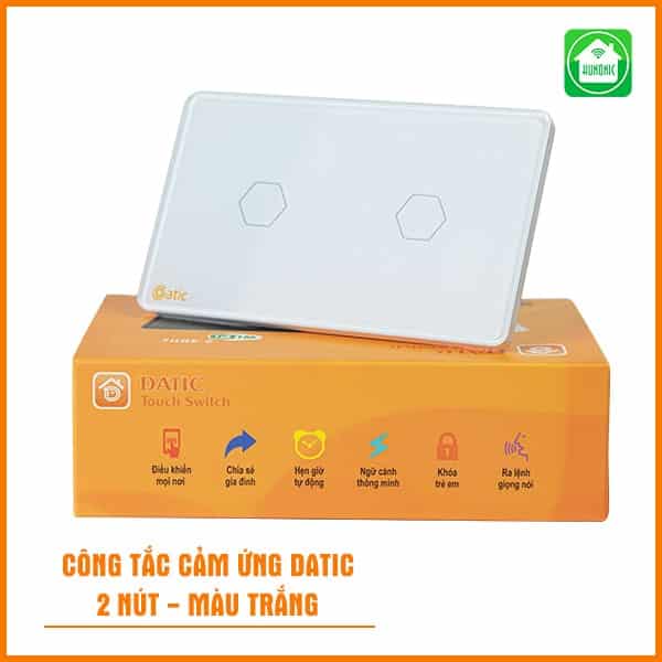Công tắc cảm ứng WiFi Hunonic Datic 2 Nút, màu Trắng