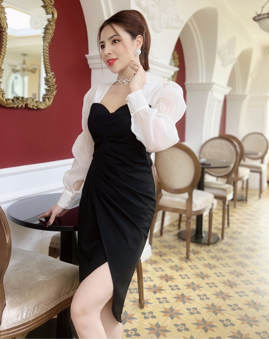 Đầm body xếp ly eo tay phối thanh lịch_thumbnail_7