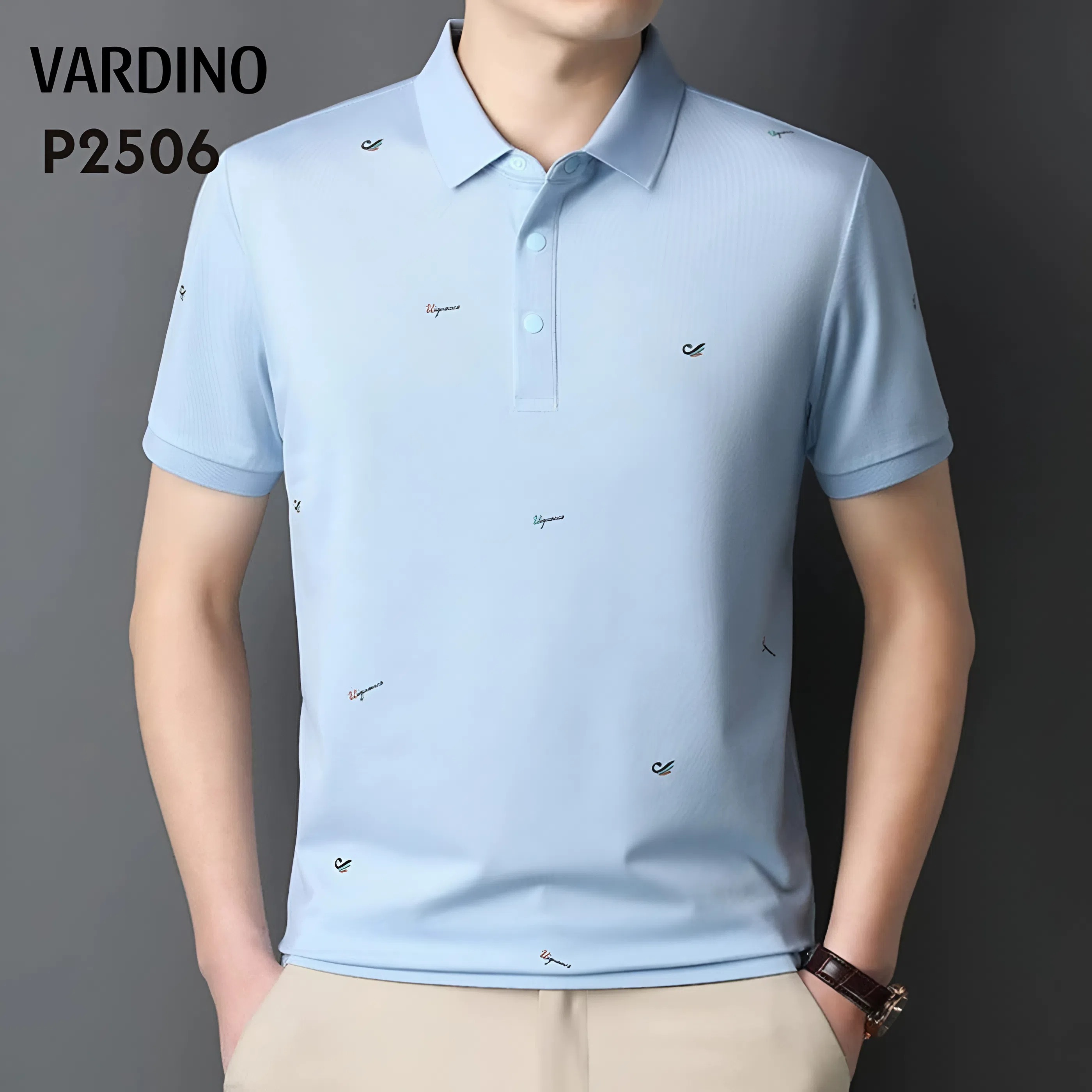 Áo polo cotton pima hoạ tiết xanh nhạt Vardino P2506
