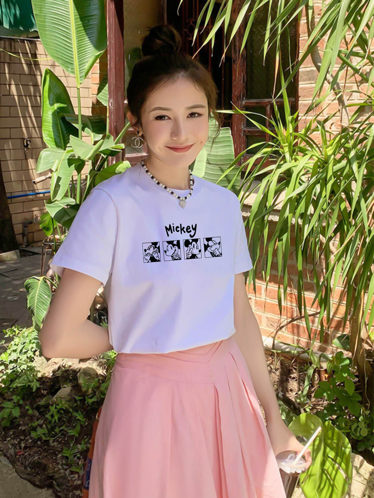 Áo thun nữ form vừa regular nhiều màu sắc ARD1486 Miucho Chic vải cotton cổ tròn in artwork_thumbnail_5