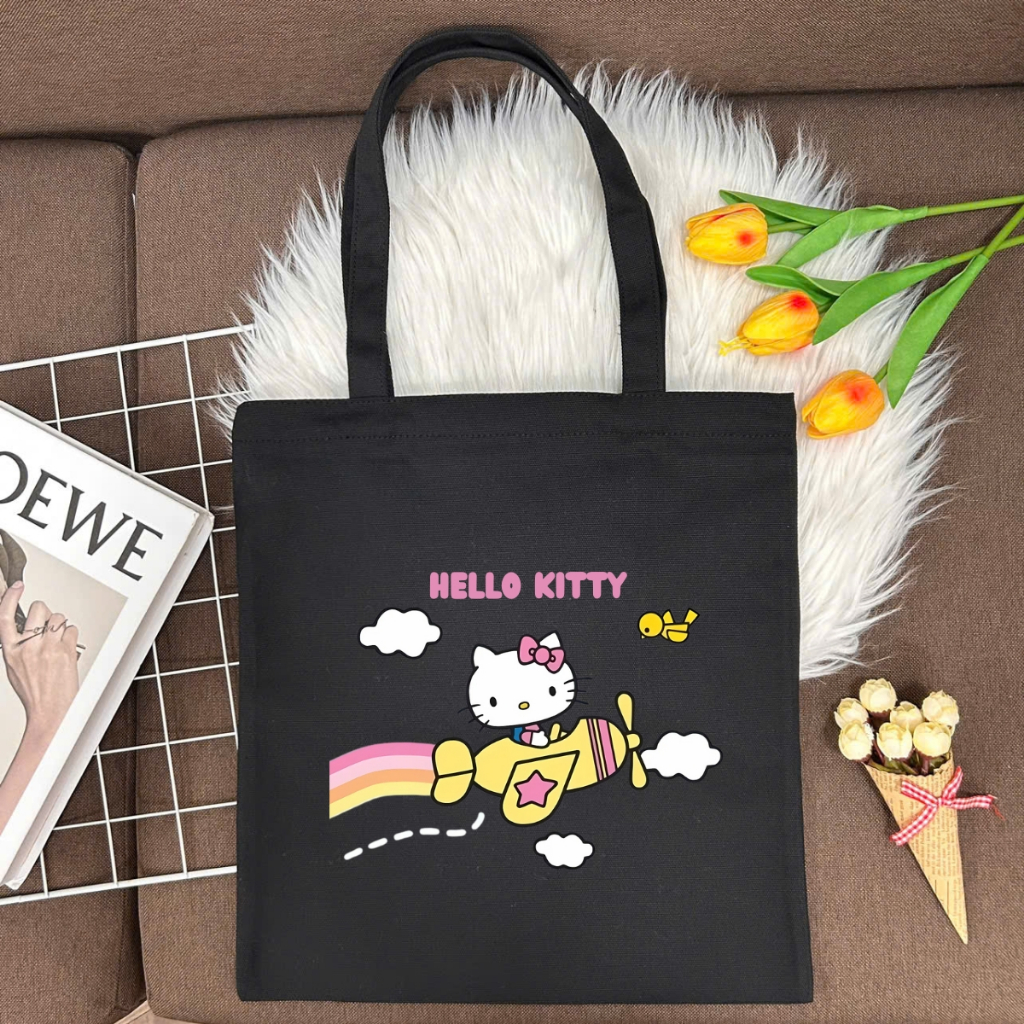 Túi tote vải canvas đeo vai hình HELLO KITTY dễ thương, có khóa kéo và ngăn phụ - WTU03_thumbnail_2