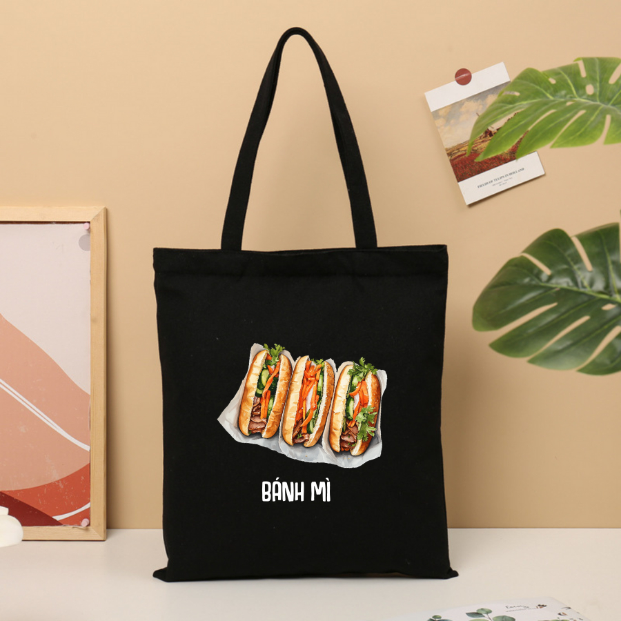 Túi tote vải canvas local brand We Tee Ẩm thực Việt Nam có khoá kéo và ngăn phụ - TOTE11