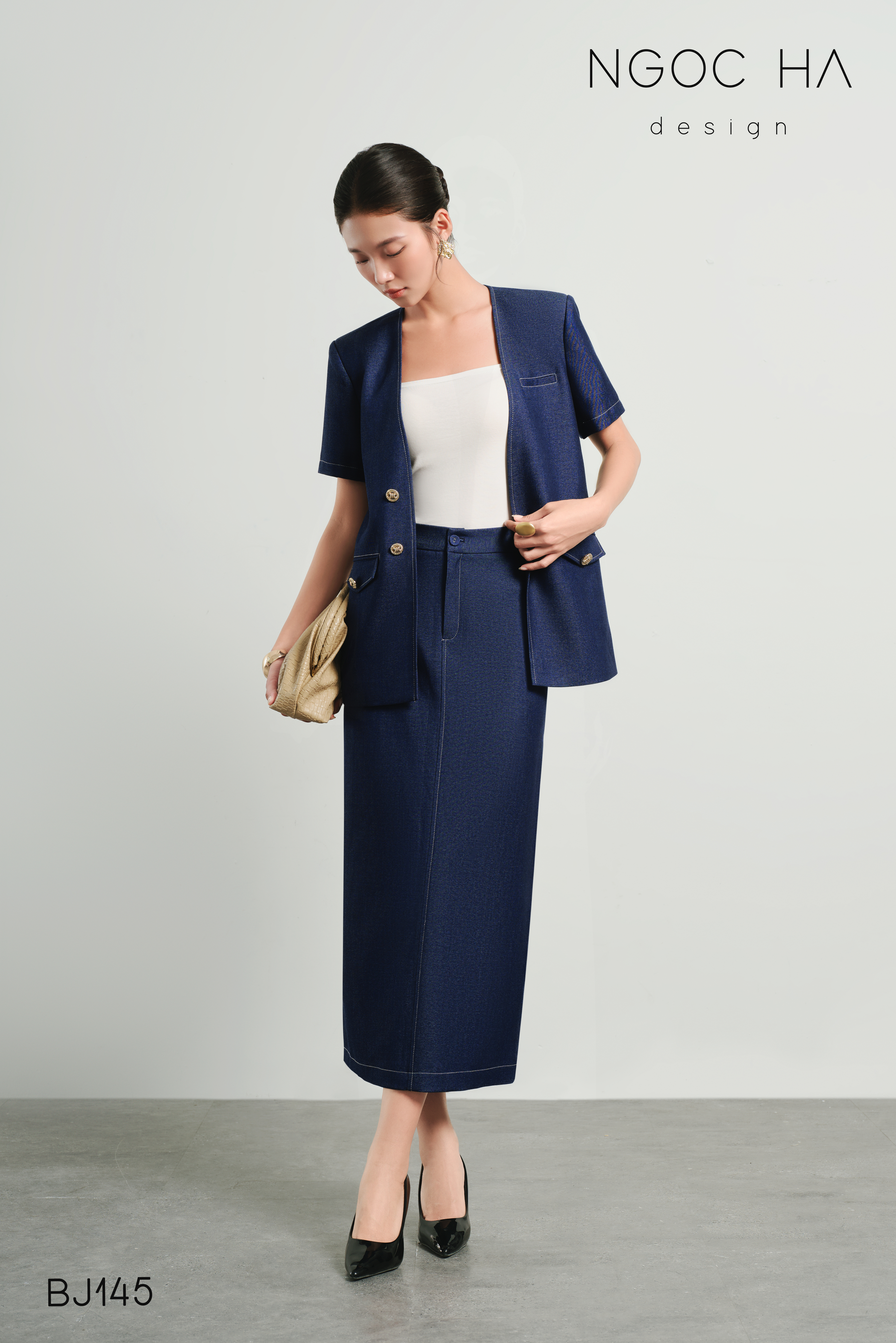 Casta Set_ Bộ Vest Blazer Chân Váy Bút Chì Màu Xanh BJ145