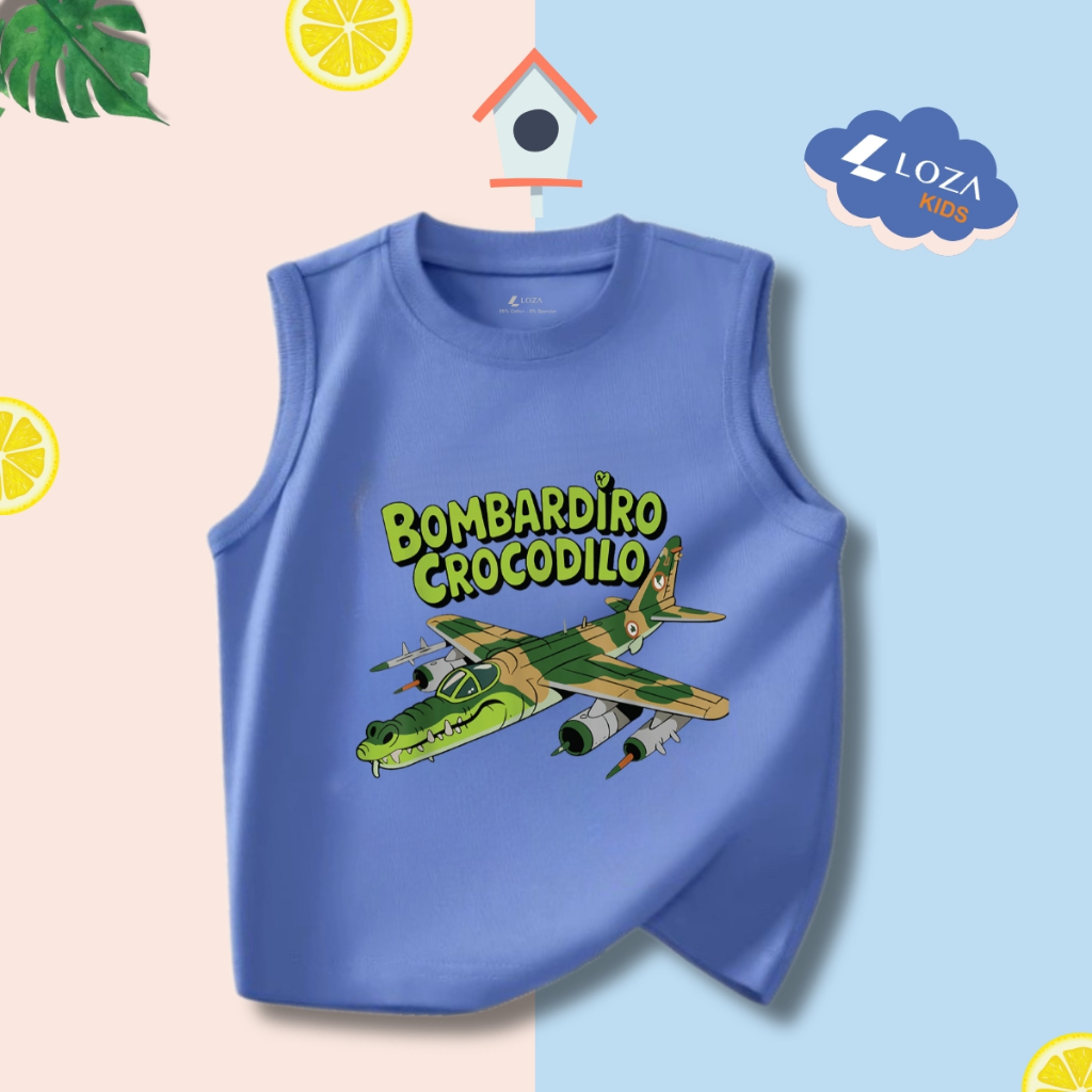 Áo thun in Brainrot Capucino, Bombardiro Crocodilo mẫu mới 2025 cho bé trai - Áo phông sát nách cho bé Loza Kids ST003_thumbnail_9