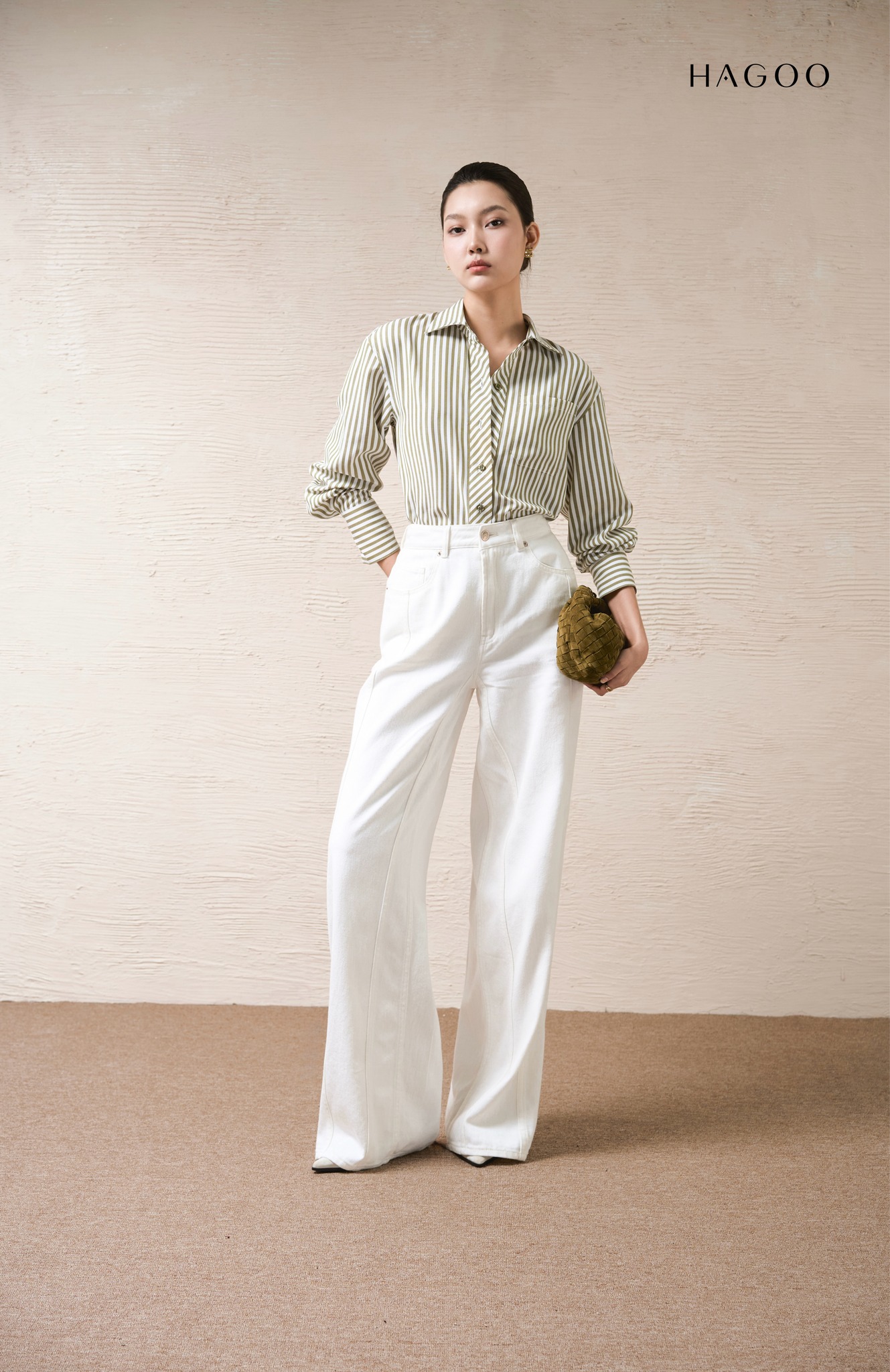 Quần jean trắng bổ 2 đường HAGOO