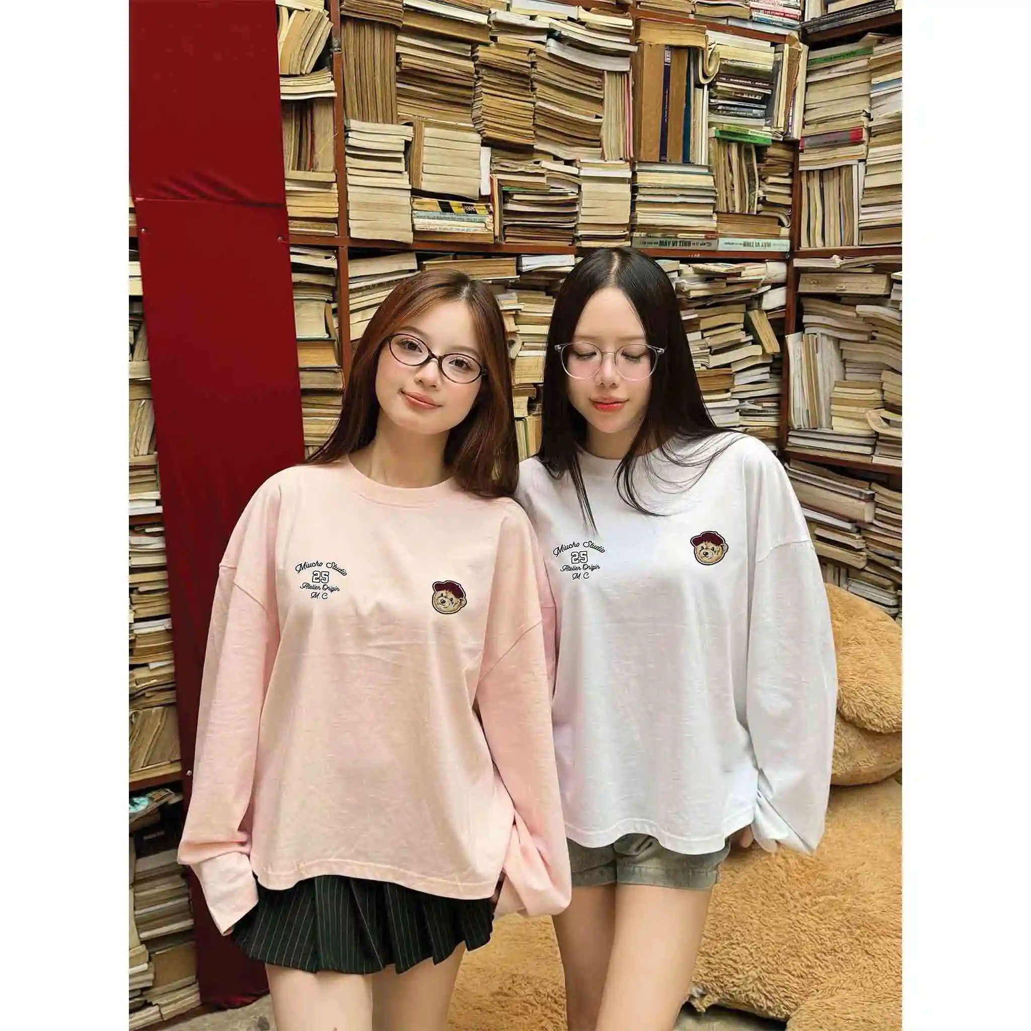 Áo thun form boxy tay dài Miucho Studio cotton 2 chiều dày dặn thoáng mát cổ tròn in mix 2703_thumbnail_4