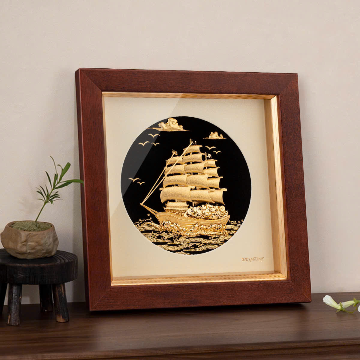 Tranh  tặng thuyền thuận buồm xuôi gió nền đen KT 20X 20CM _thumbnail_2