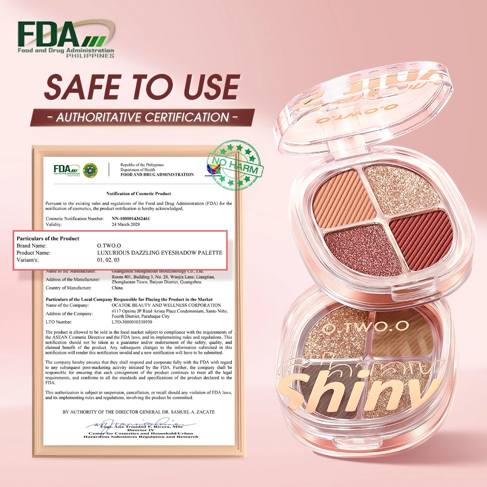 O.TWO.O Eyeshadow Palette Luxurious Dazzling 4 Colors Highly Pigmented Shimmer Matte Long-lasting Eye Makeup