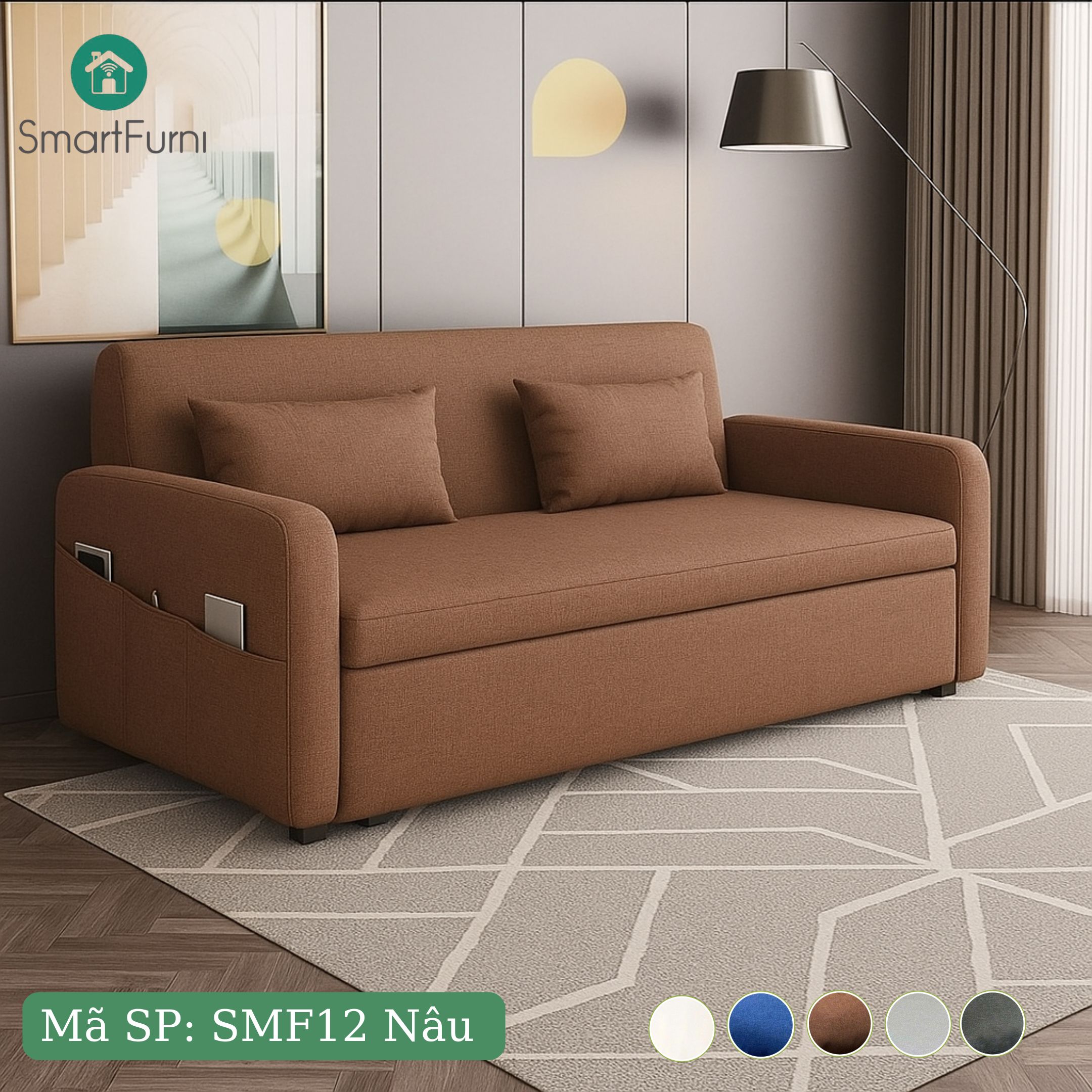 Sofa giường thông minh SmartFurni SMF12 Vải Lanh Canvas -  Xám nhạt_thumbnail_3