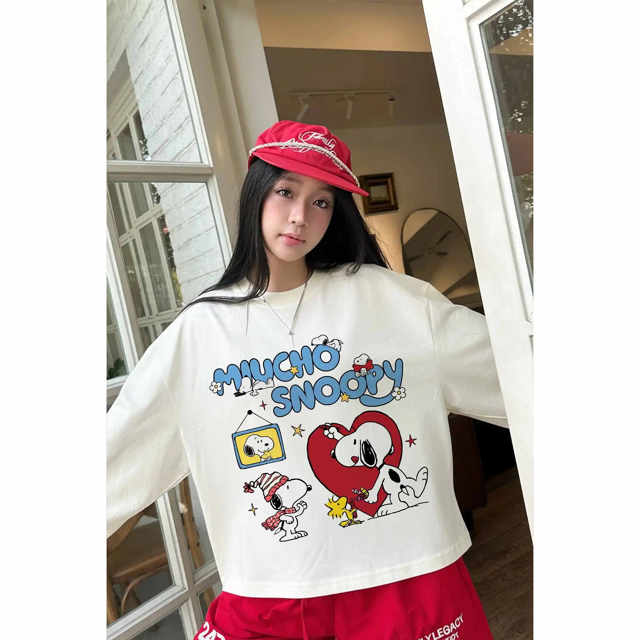 Áo thun boxy nam nữ Miucho vải cotton dày dặn thoáng mát tay dài chuẩn form Snoopy in mix 2772_thumbnail_7