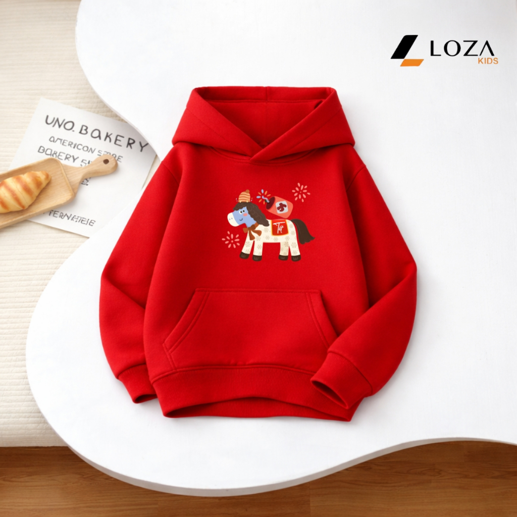 [BST Tết 2026] Áo nỉ hoodie bé trai, bé gái Tết in hình ngựa - Loza Kids HN3517_thumbnail_1