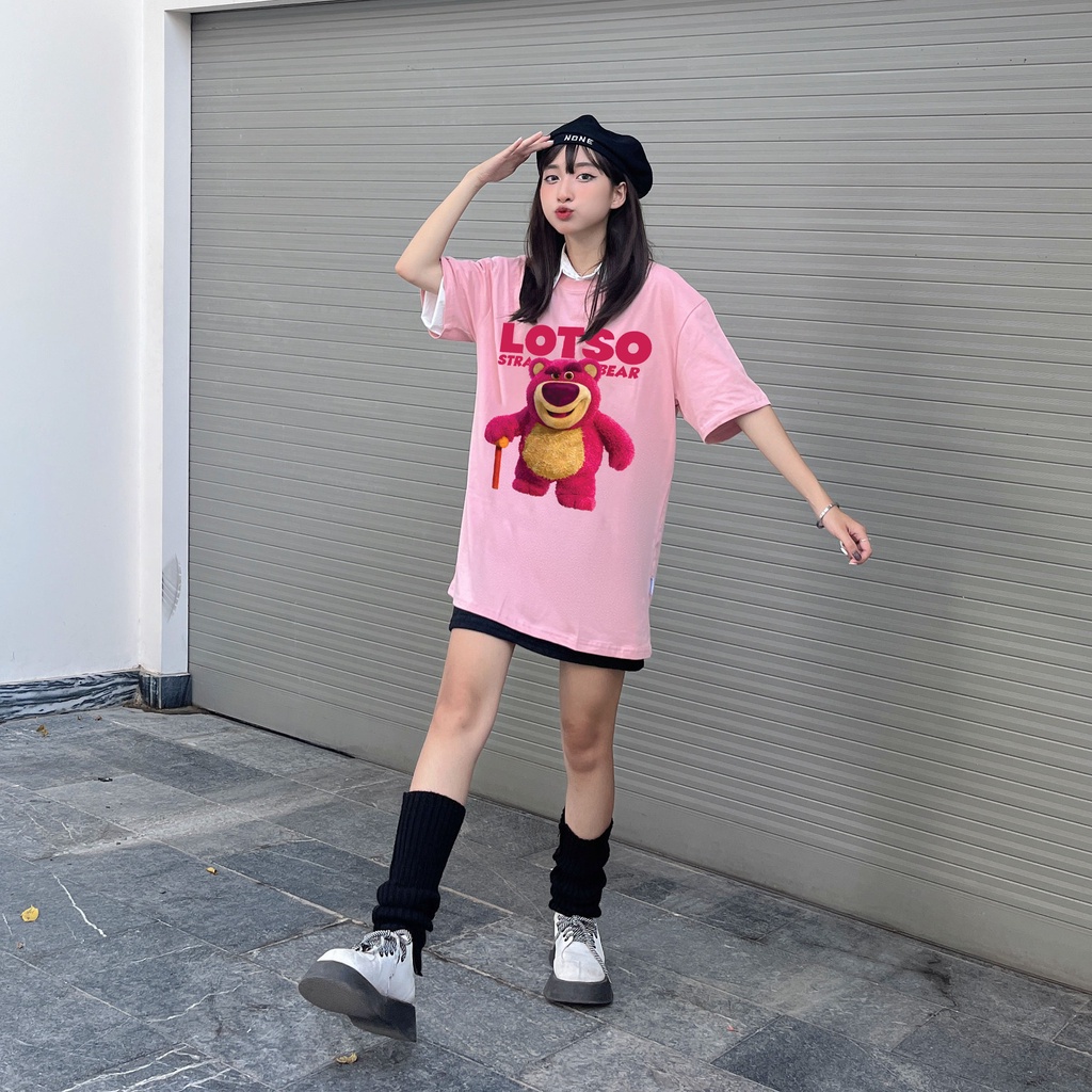 Áo thun gấu dâu lotso form rộng AT366 Miucho basic tee tay lỡ dành cho nam nữ in graphic_thumbnail_4