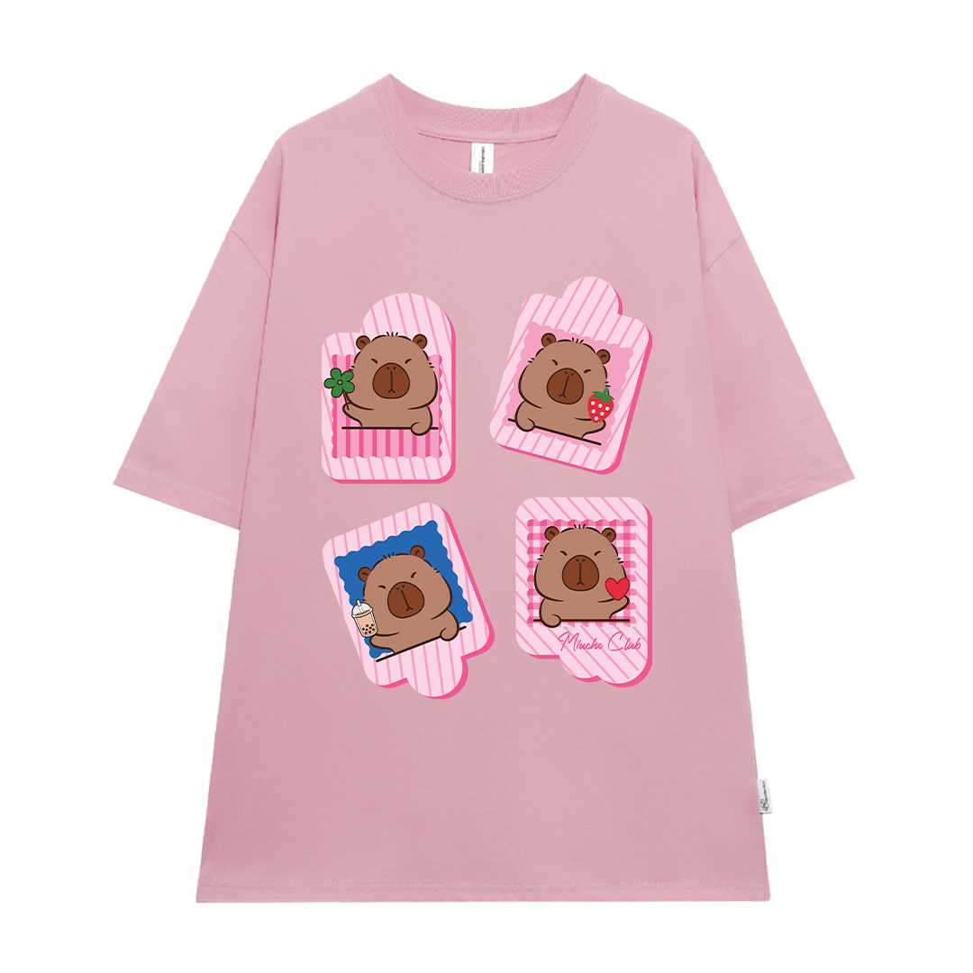 Áo phông form rộng Capybara unisex ATD1494 Miucho vải cotton thoáng mát cổ tròn in mix_thumbnail_9