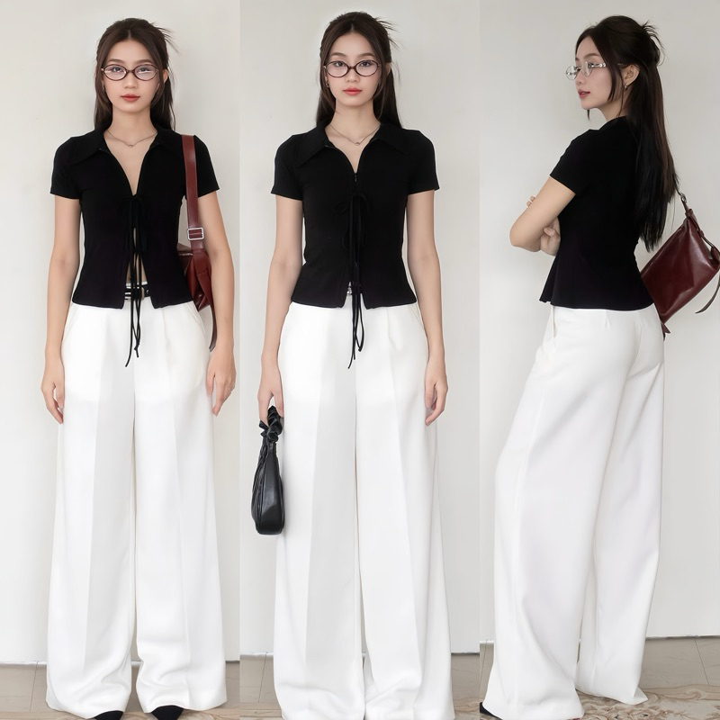 Áo polo nữ khoá zip 2 chiều thắt nơ điệu đà, áo thun đính nơ kèm khoá kéo mở 2 chiều Logastore_L112_thumbnail_1