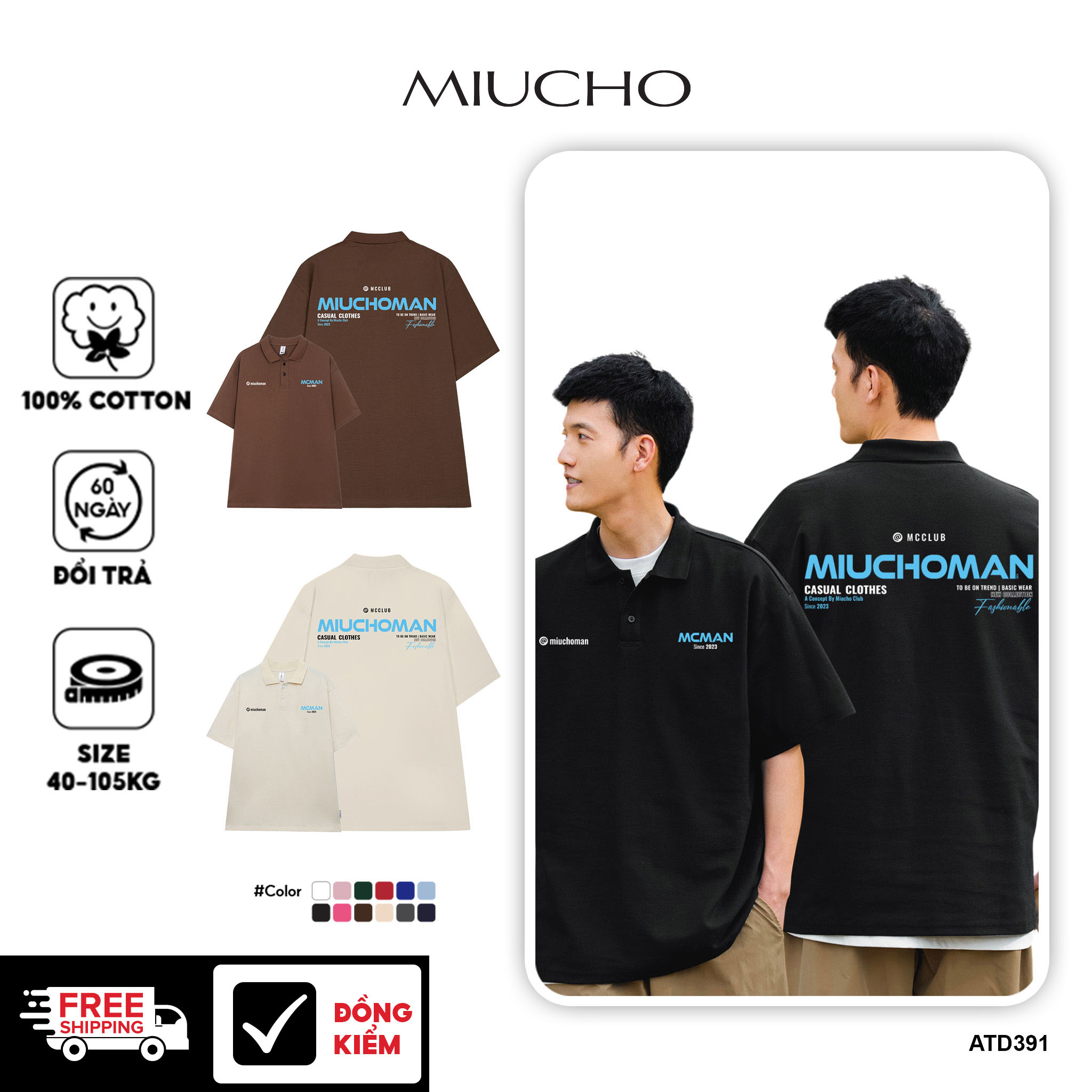 Áo polo nam form rộng PLD391 Miucho Man cotton cổ trụ in typography_thumbnail_1