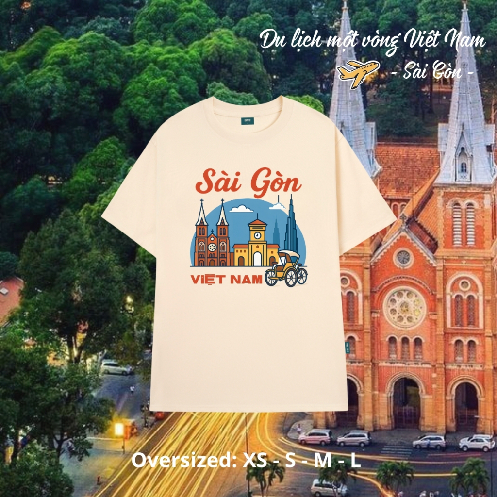 Áo thun du lịch Việt Nam, Huế, Hạ Long... dáng oversize rộng màu be local brand We Tee - T039_thumbnail_2