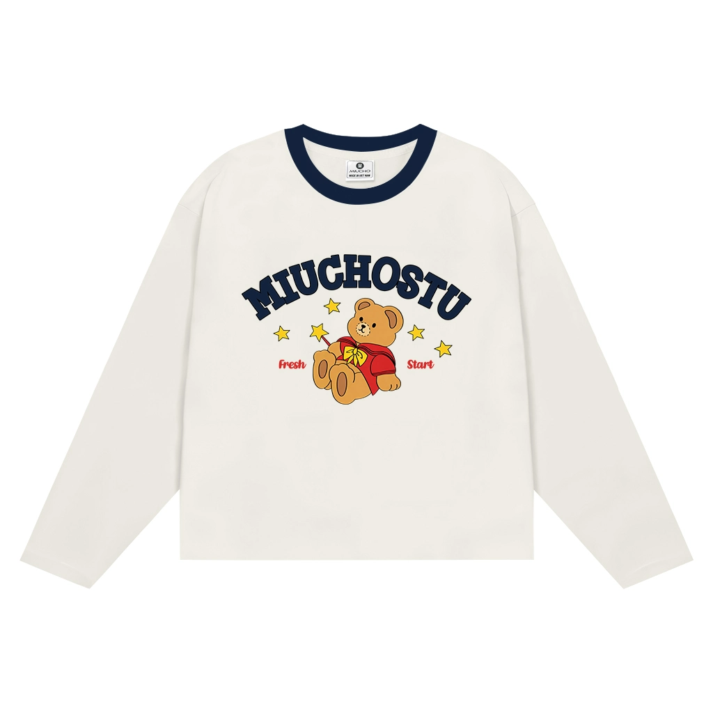 Áo thun Tết Bính Ngọ boxy tay dài phối cổ Gấu Teddy dễ thương Miucho vải thoáng mát 3012_thumbnail_0