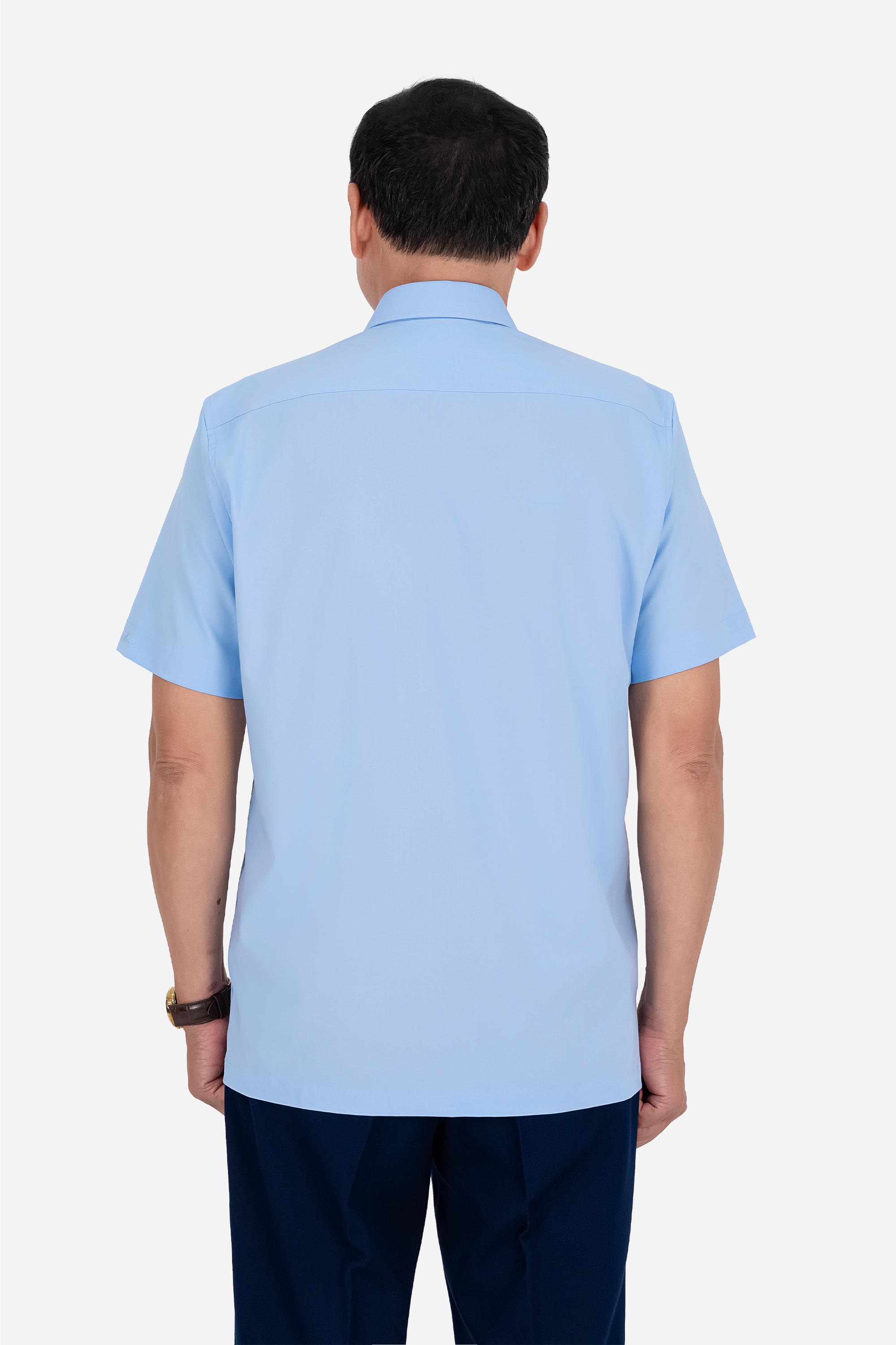 Áo Sơ Mi Trơn Cộc Tay Nam Trung Niên ANCHI Chất Liệu Sợi Gỗ Thoáng Mát Màu Xanh Nhạt_thumbnail_17