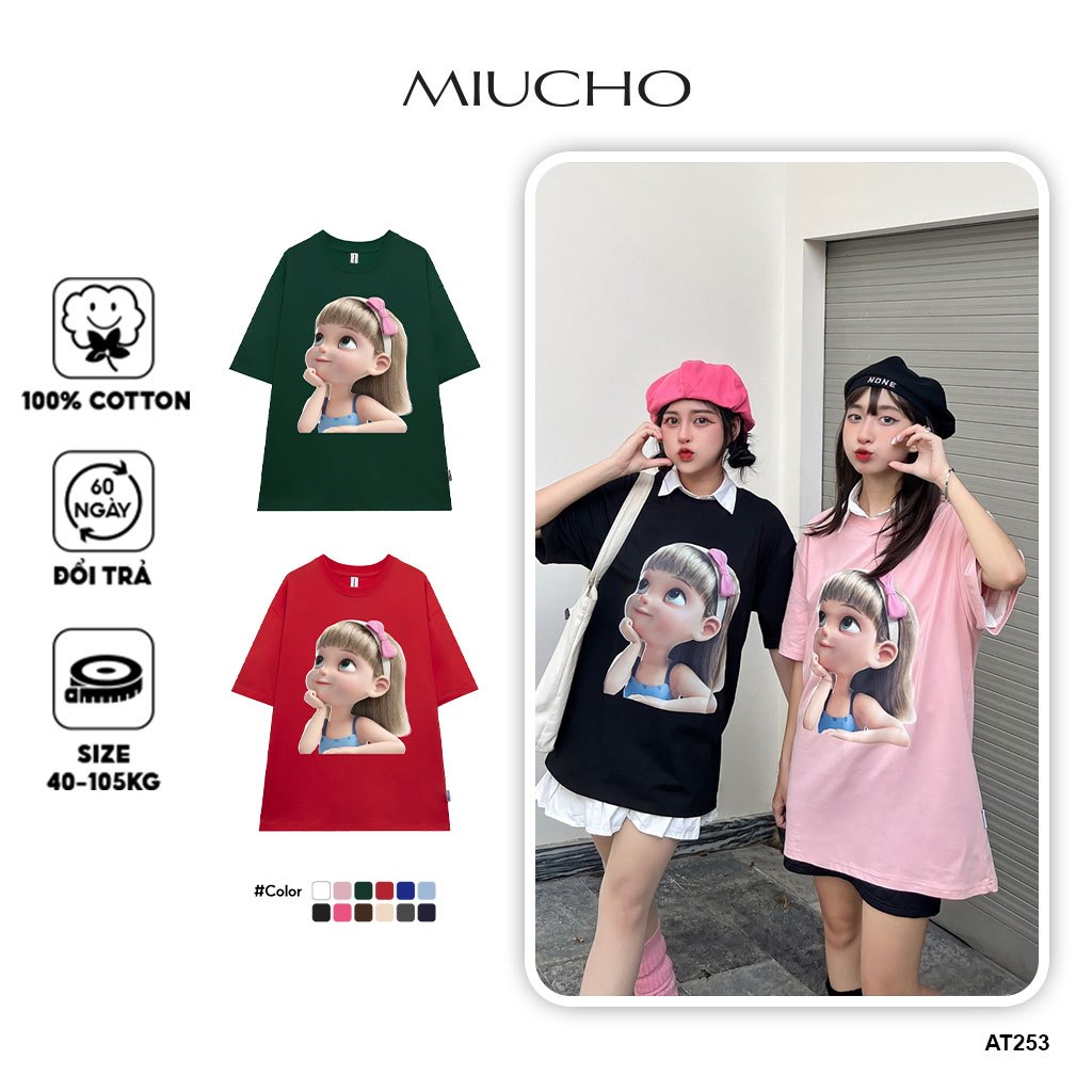 Áo thun nữ form rộng đẹp tay lỡ kiểu hàn quốc chất vải cotton mềm mịn AT253 Miucho in hoạ tiết
