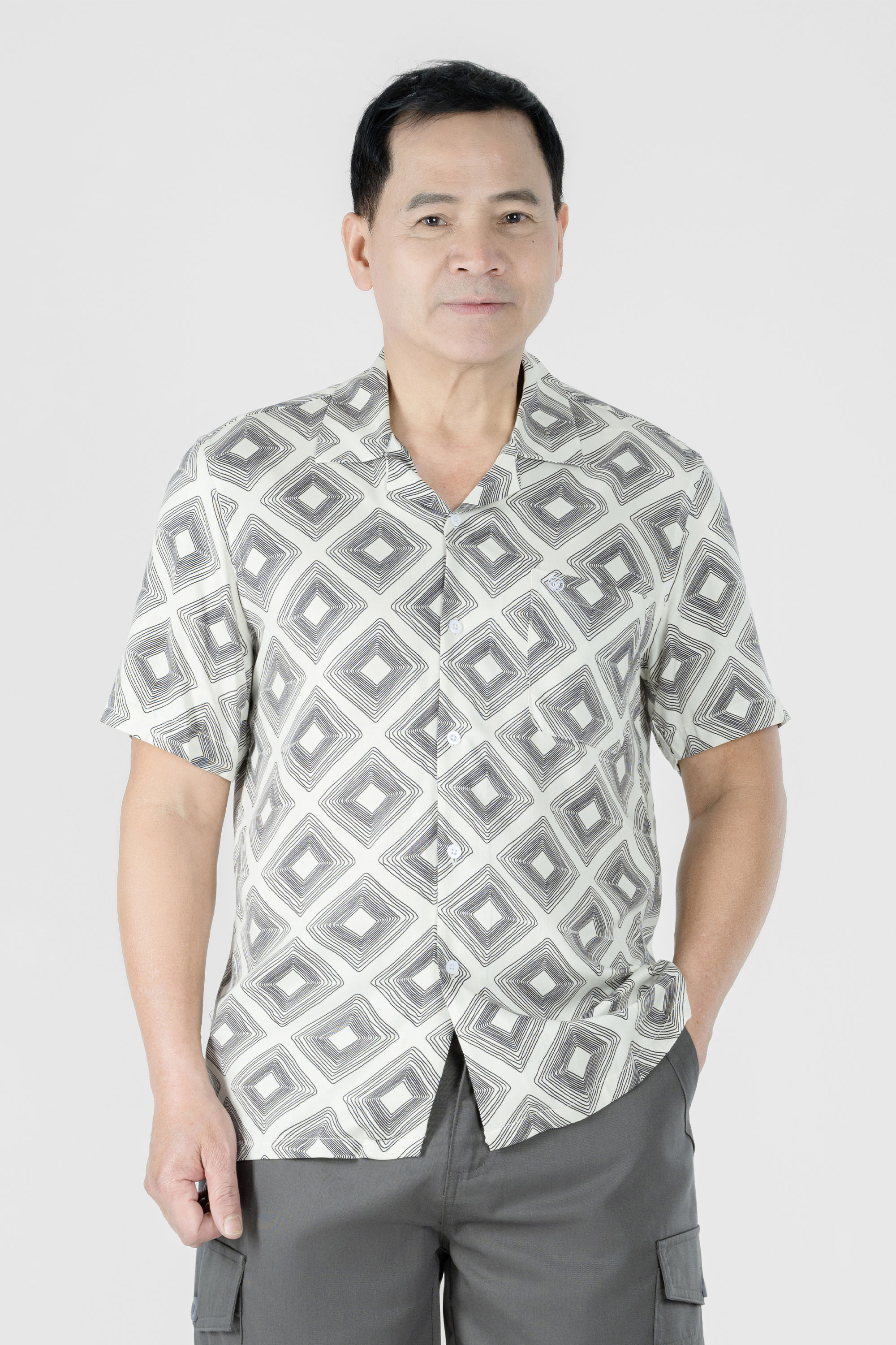 Áo Sơ Mi Họa Tiết Nam Trung Niên ANCHI Chất Liệu Sợi Lanh Phom Suông Vạt Ngang