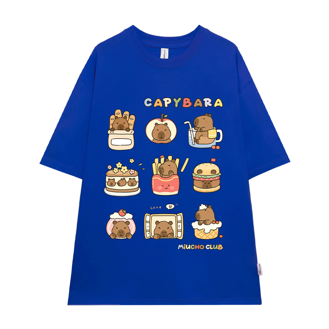 Áo thun chuột Capybara form rộng local brand ATD1224 Miucho tay ngắn vải cotton thoáng mát cổ tòn in mix_thumbnail_21
