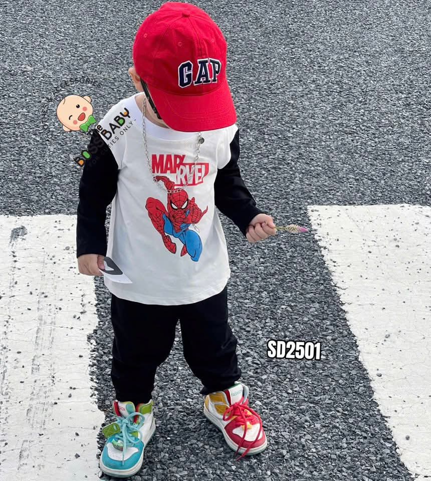 Set bộ cotton phối màu trắng đen Marvel