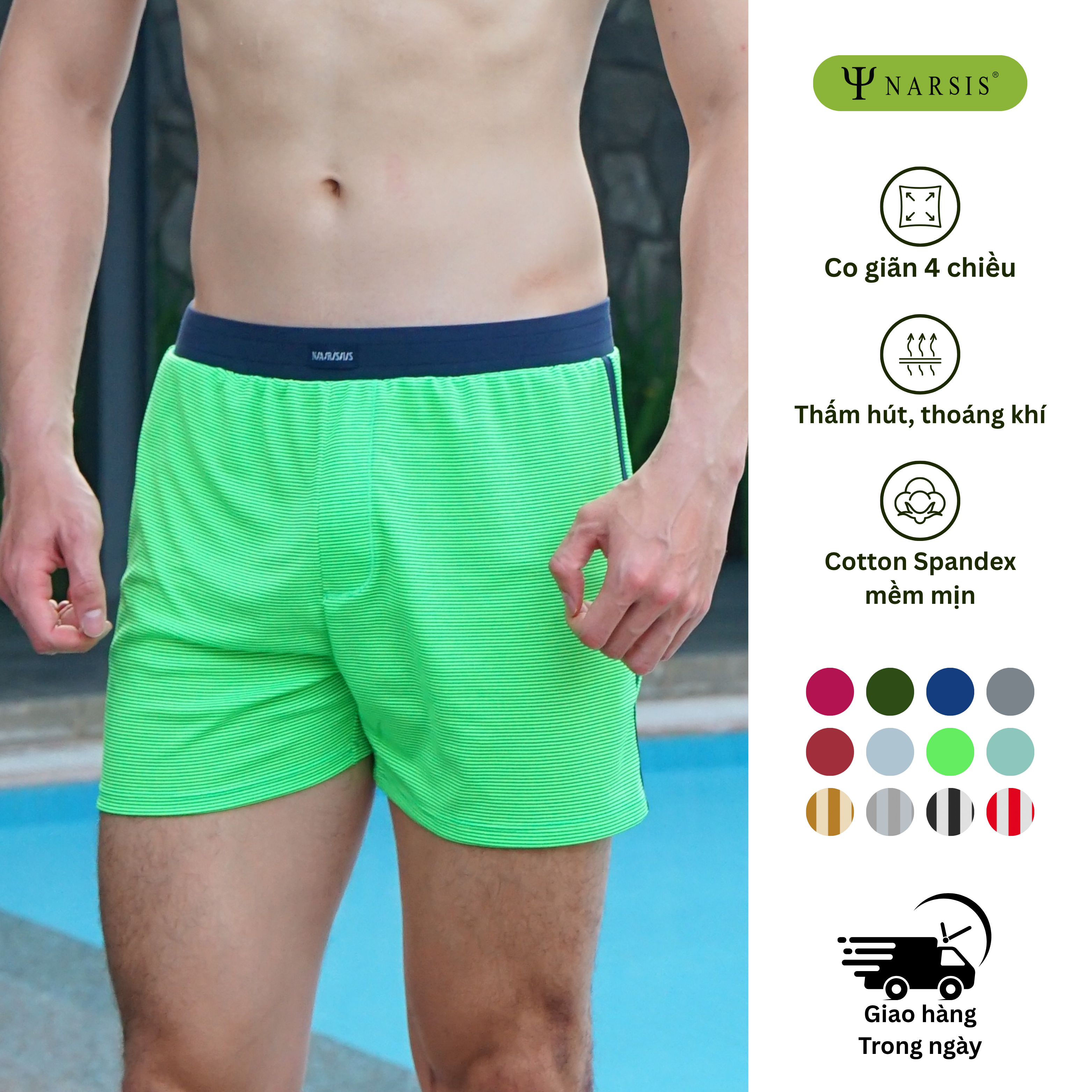 Quần đùi nam big size Narsis S25001 chất Poly Spandex màu Xanh sáng, thiết kế thoáng khí, phù hợp mùa hè_thumbnail_0