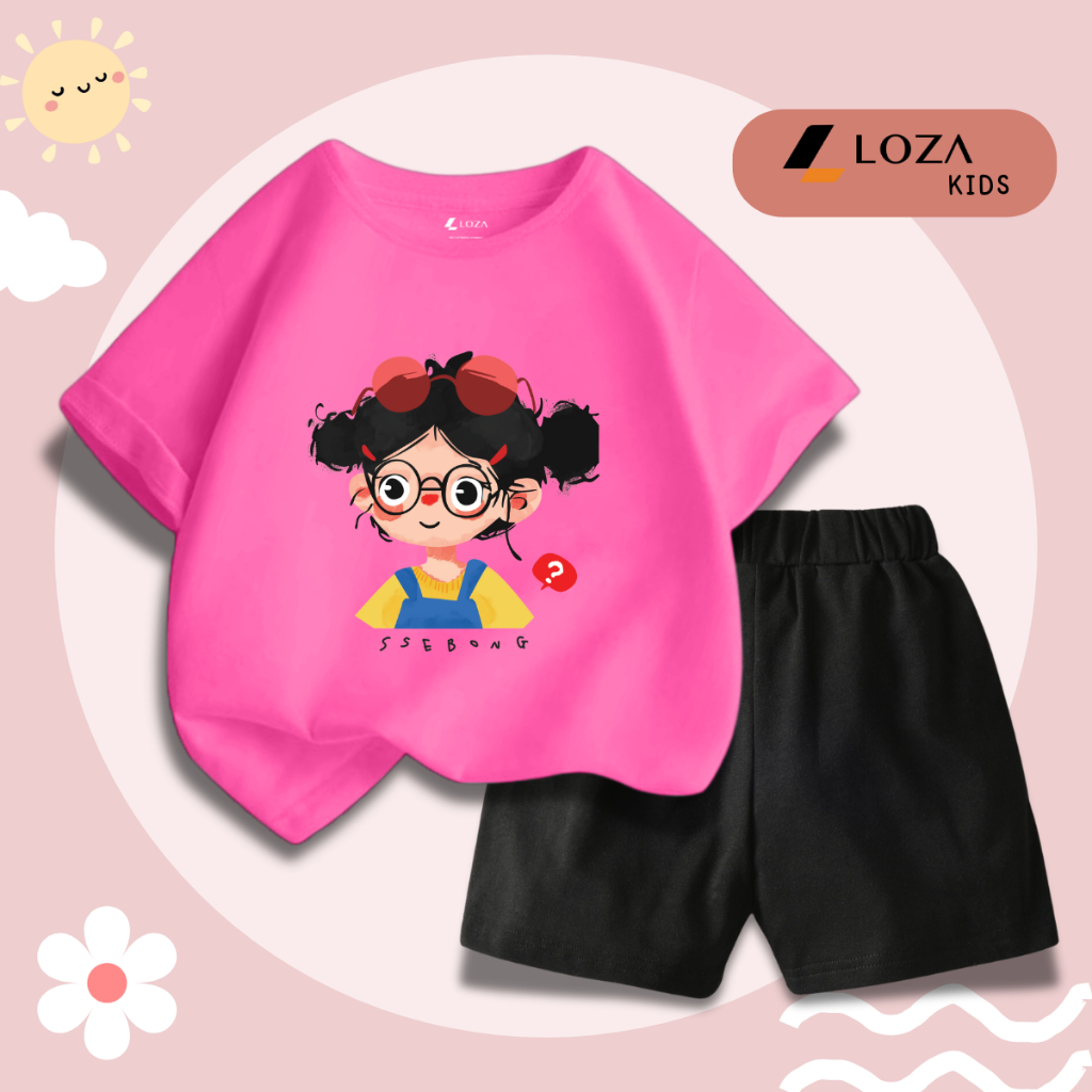 Đồ bộ bé gái in hình 'Bé gái đeo kính' -  Loza Kids SB358
