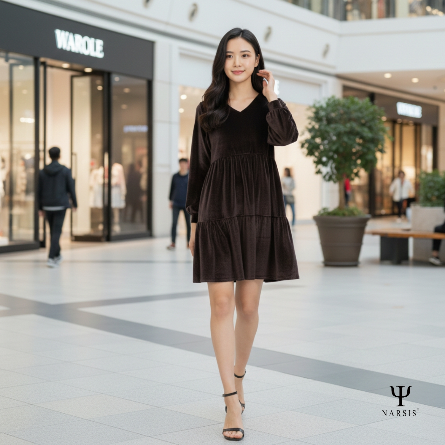 VÁY NHUNG BABYDOLL DÀI TAY NARSIS, CHẤT LIỆU NHUNG MỀM MỊN B0005 NARSIS CHẤT LIỆU THOÁNG MÁT, DỄ ..._thumbnail_1