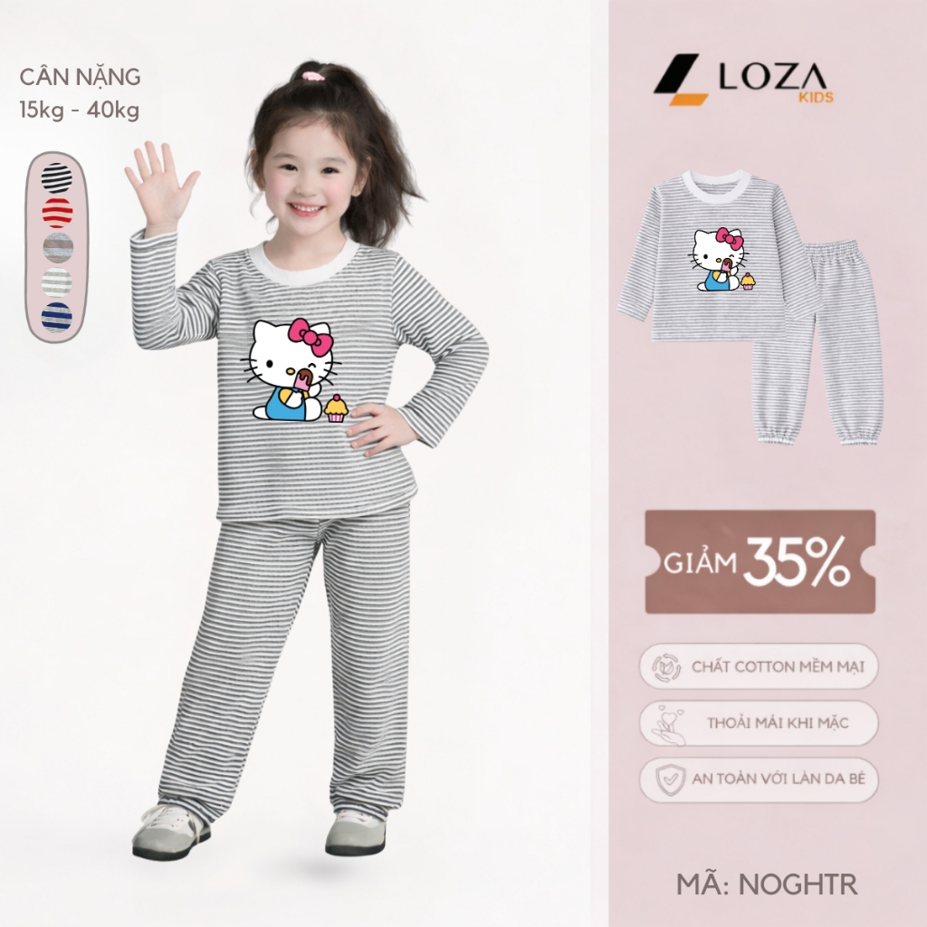 Bộ Thu - Đông kẻ bé gái hình Hello Kitty - Loza Kids TK567-568_thumbnail_1