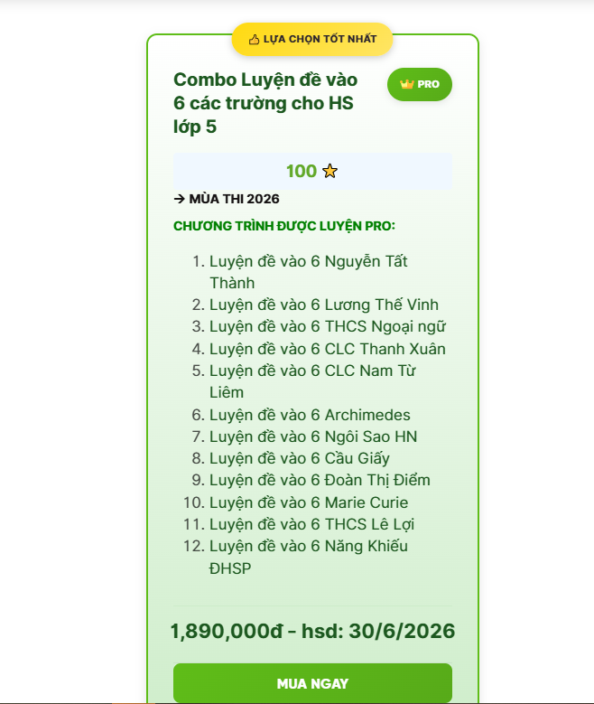 Tài khoản TAK 12 gói Luyện đề cho học sinh lớp 5