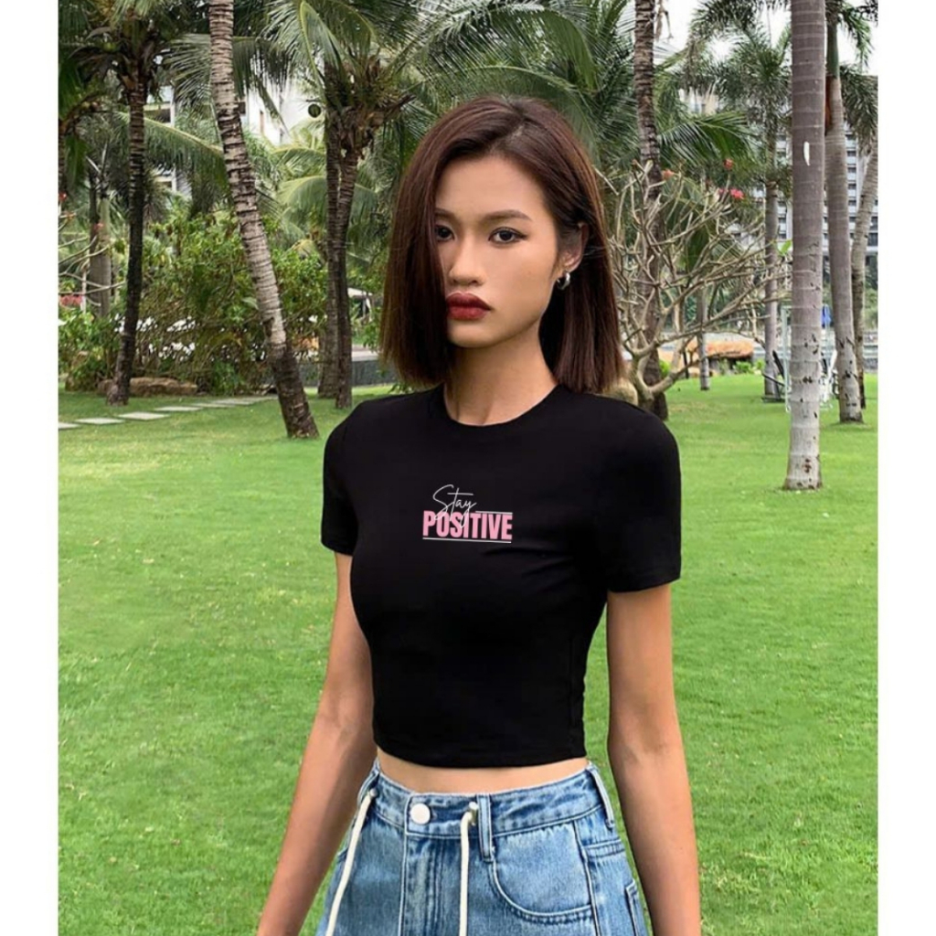 [Form Ôm] Áo croptop nữ Positive - Áo thun LOZA dáng croptop ôm - CR7886
