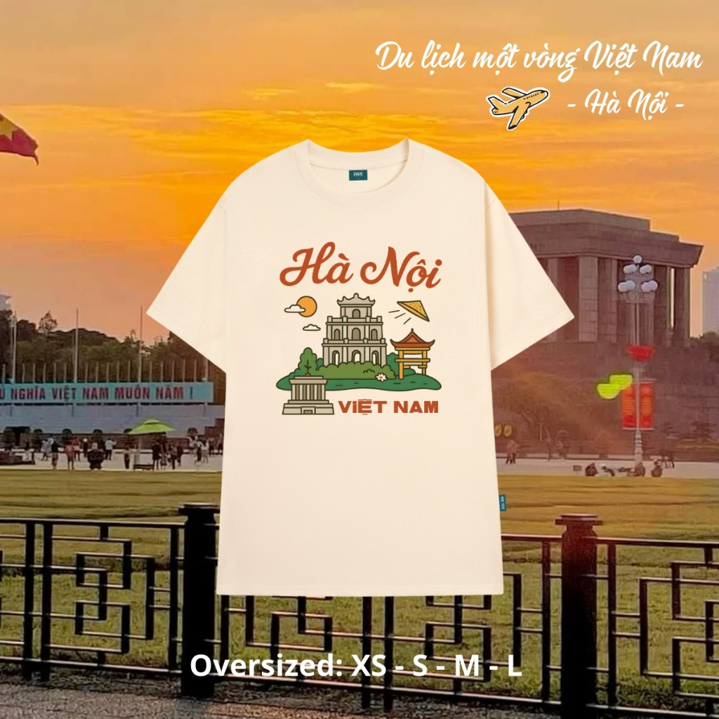 Áo thun du lịch Việt Nam, Huế, Hạ Long... dáng oversize rộng màu be local brand We Tee - T039_thumbnail_9