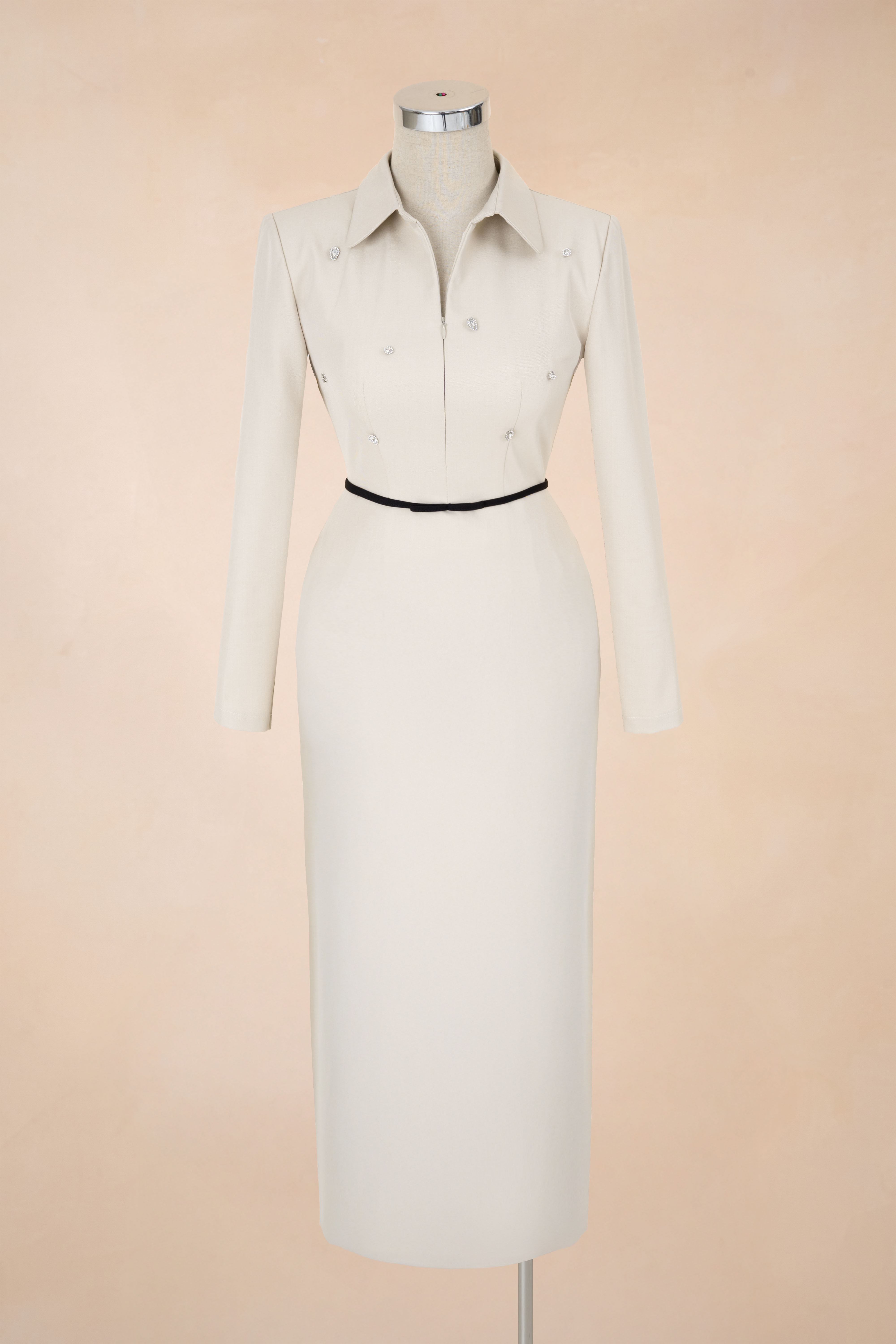 Đầm Suông Khoá Ngực Nơ Eo Tay Dài