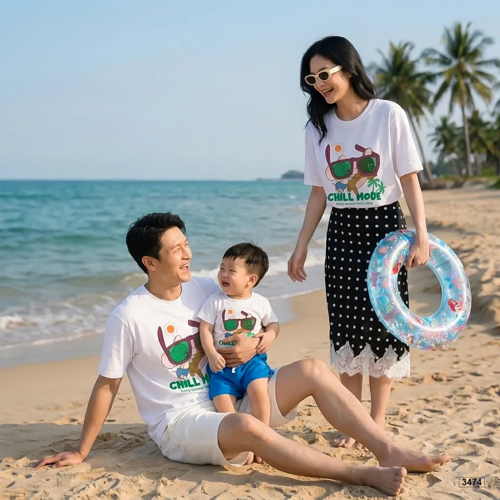 Áo thun bé và gia đình hoạt hình Chill Mode Kado 3473_thumbnail_2