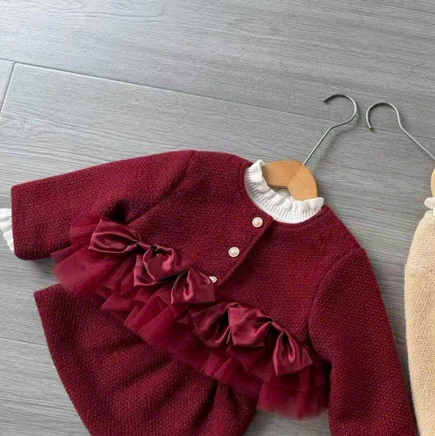 (S98) Set váy dạ bèo nơ voan đỏ