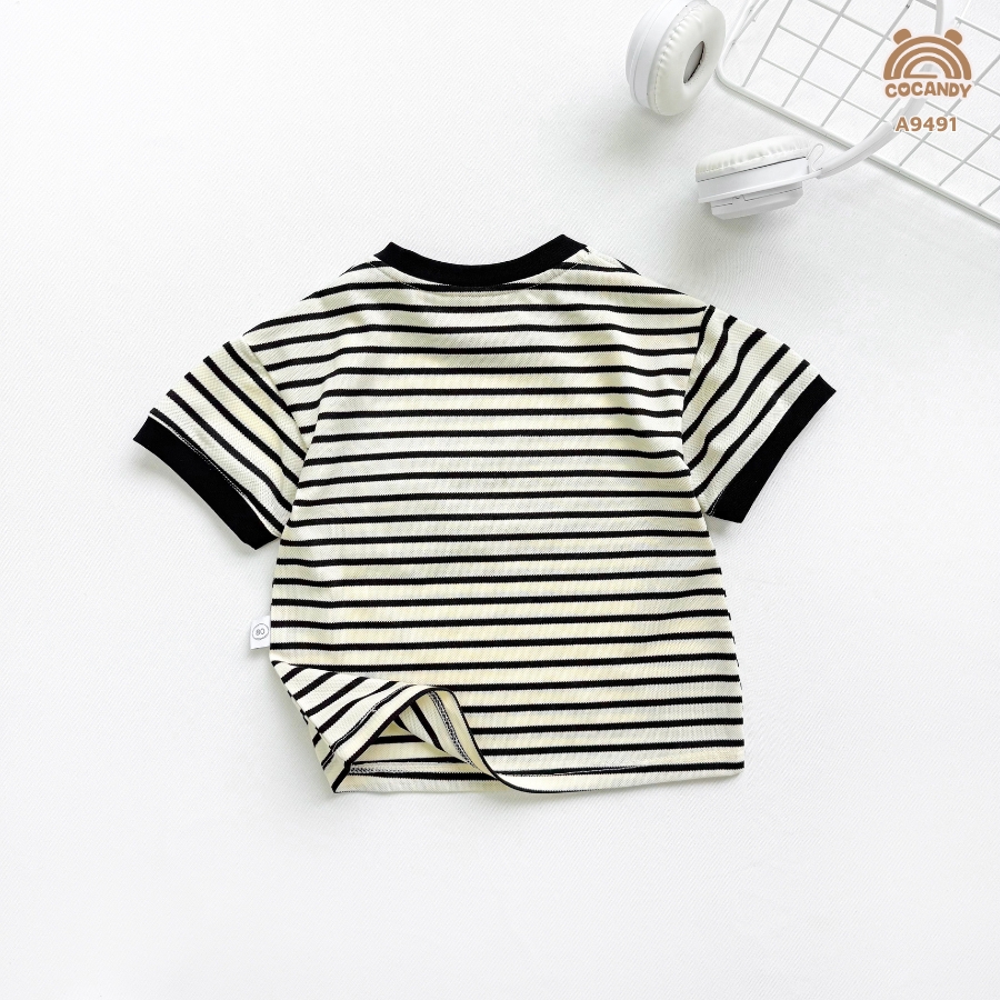 Áo cộc kẻ ĐEN BE cổ tròn túi ngực phối_thumbnail_5